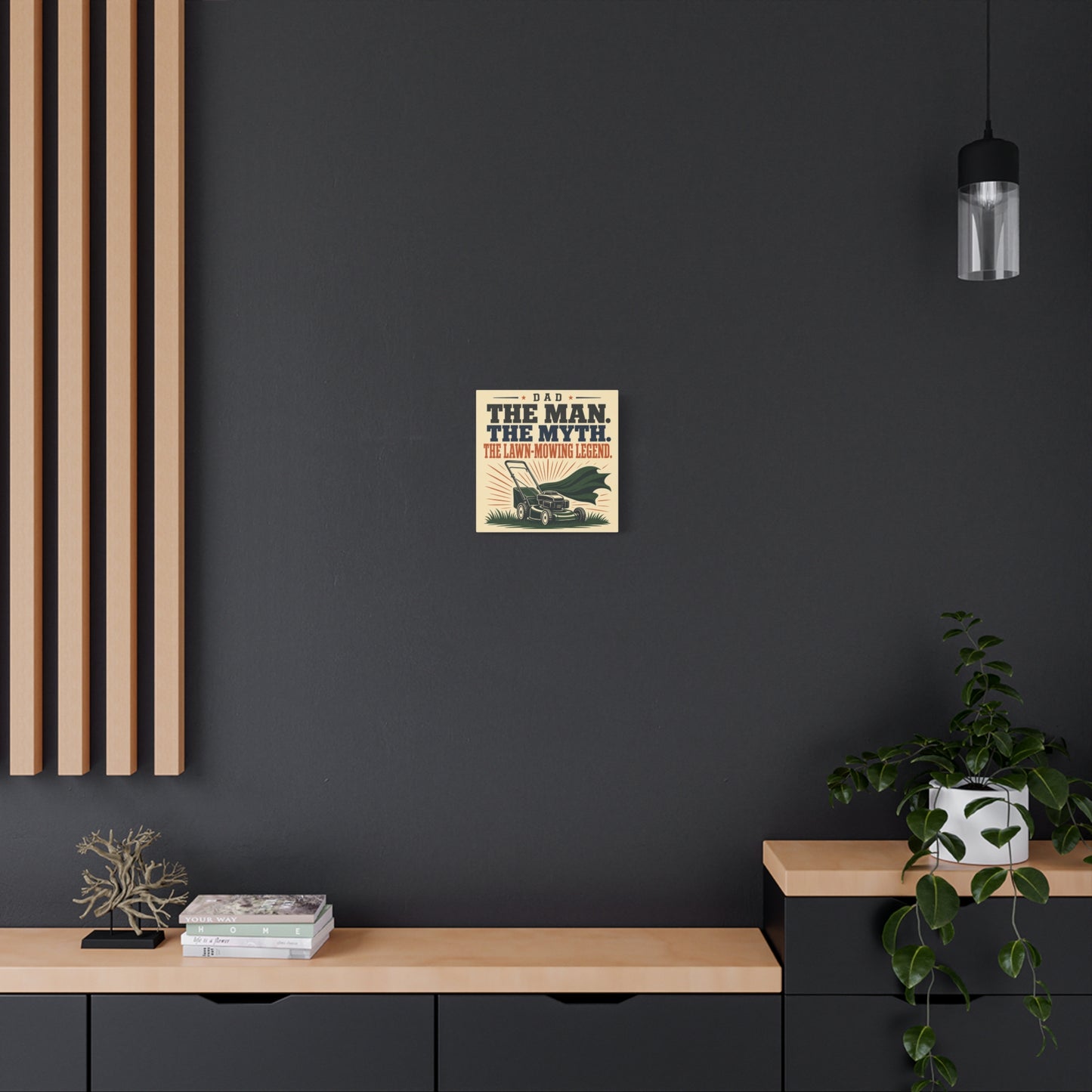 "Dad The Man. The Myth. The Lawn-Mowing Legend." Canvas Wall Art - Vintage Dad Quote Mower Print, Rustic Typography Decor, Matte Canvas Poster Style - Garage, Workshop - Office Wall Art