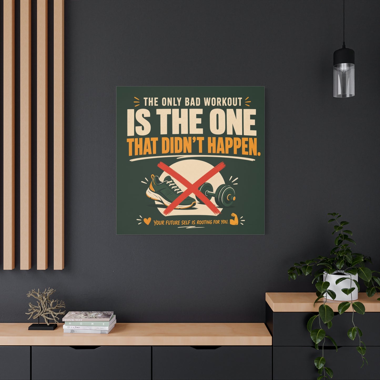 "The Only Bad Workout Is The One That Didn't Happen" Canvas Wall Art - Motivational Gym Quote Print, Retro Fitness Poster Style - Ready to Hang - Gym Wall Decor - Fitness Studio Art - HP Latex Print