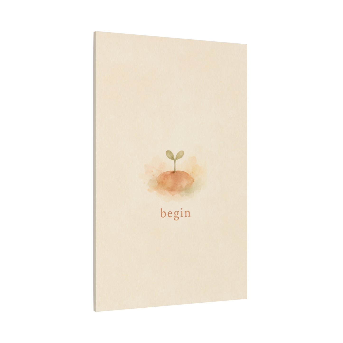 "Begin" Minimalist Sprout Canvas Wall Art - Inspirational Typography Print, Soft Beige Botanical Watercolor - Contemporary Neutral Decor For Bedroom, Nursery, Home Office, Meditation Space