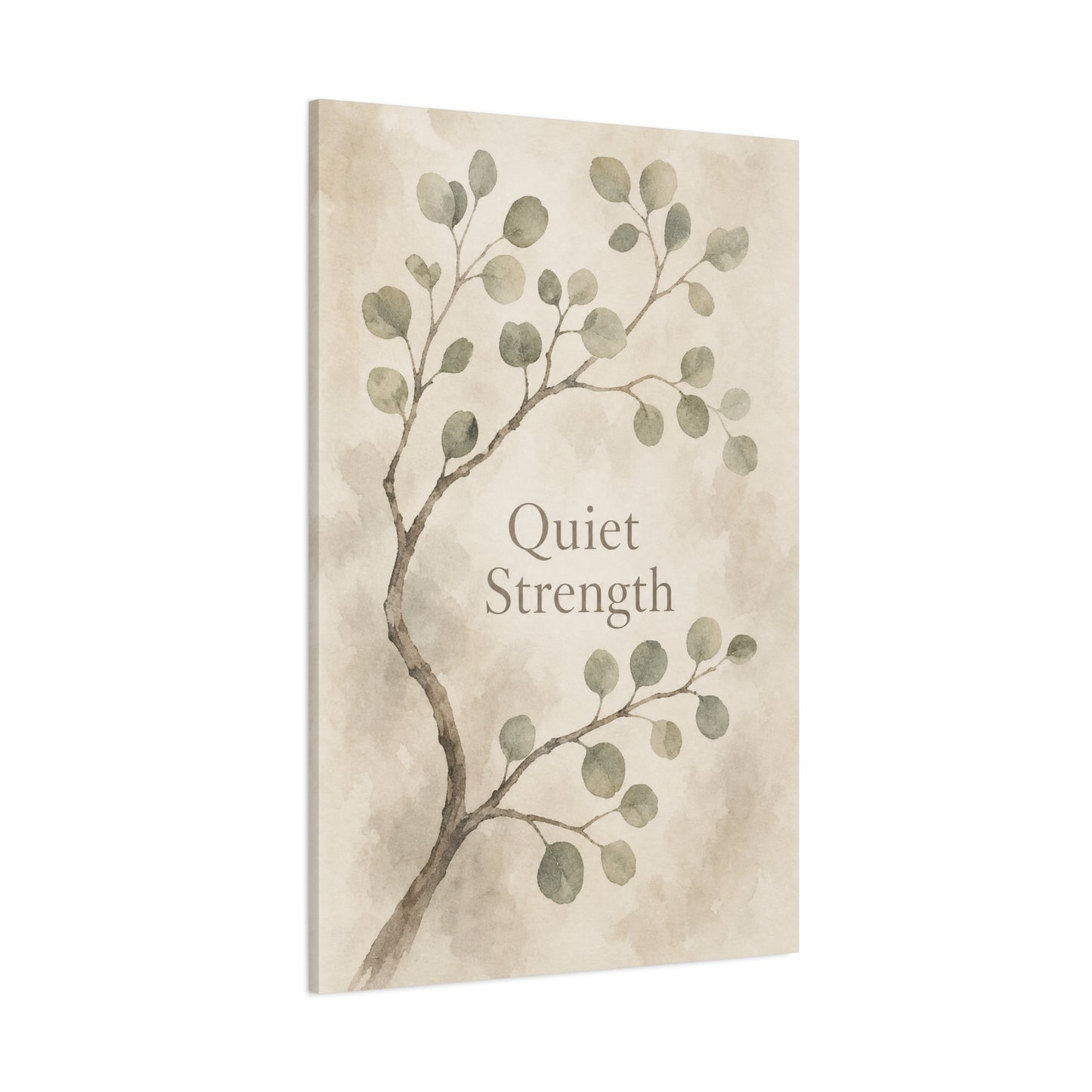 "Quiet Strength" Botanical Canvas Wall Art - Minimalist Sage Leaf Branch Print - Neutral Inspirational Wall Decor - Bedroom Home Decoration, Living Room Accent - Bedroom Home Decoration