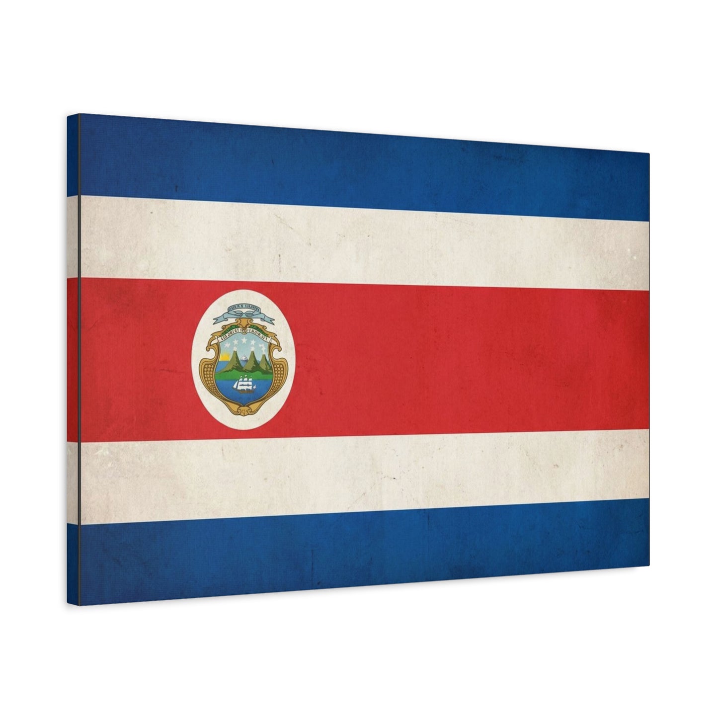 Costa Rica Flag Canvas Wall Art - Vintage National Banner With Coat Of Arms - Patriotic Red White Blue Print - Cultural Heritage Decor For Living Room, Office, Dorm Wall Display - Ready to Hang