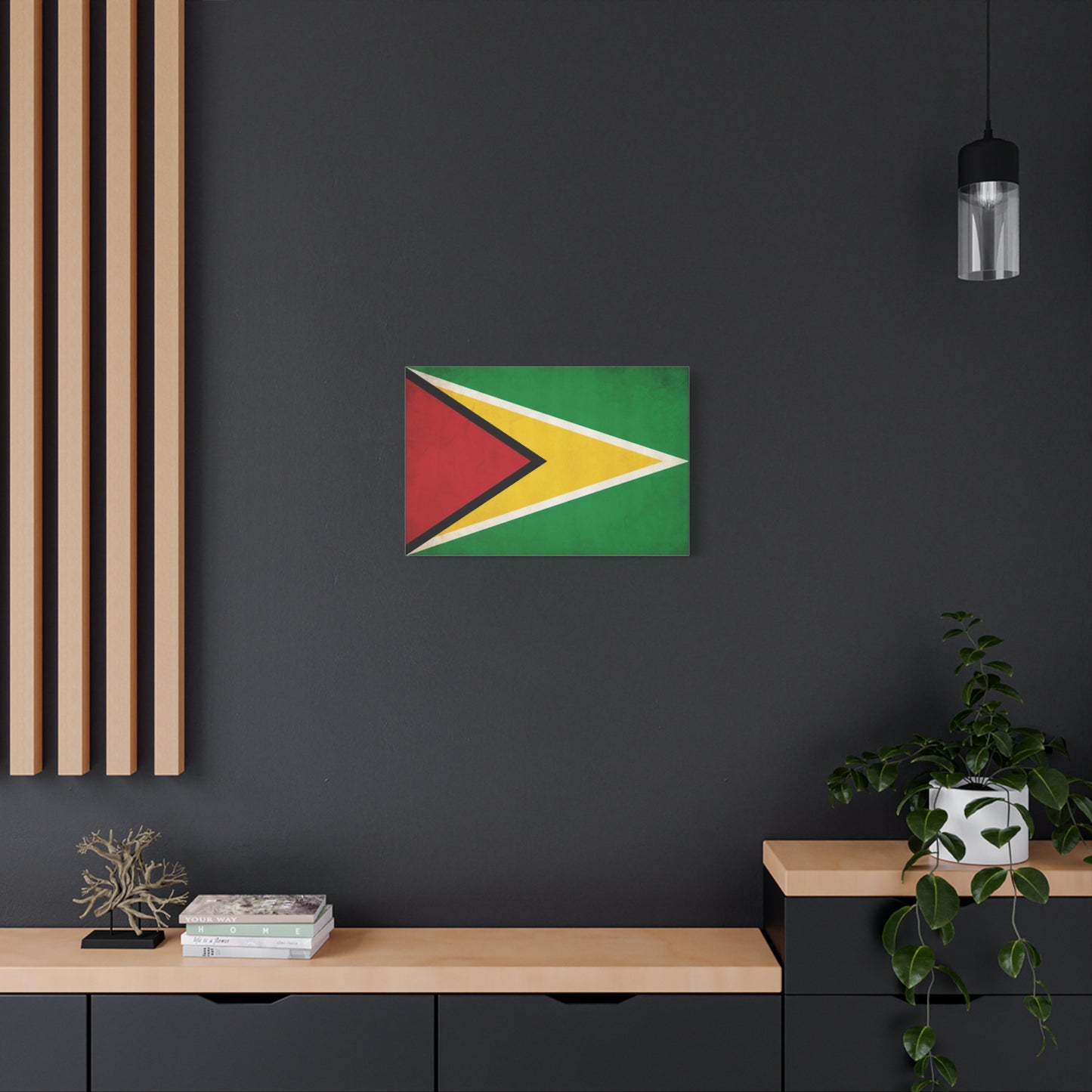 Guyana Flag Canvas Wall Art - South America National Flag Print, Green Red Yellow Black White - Vintage Patriotic Style - Living Room Decor, Office Wall Hanging - Modern Farmhouse Style
