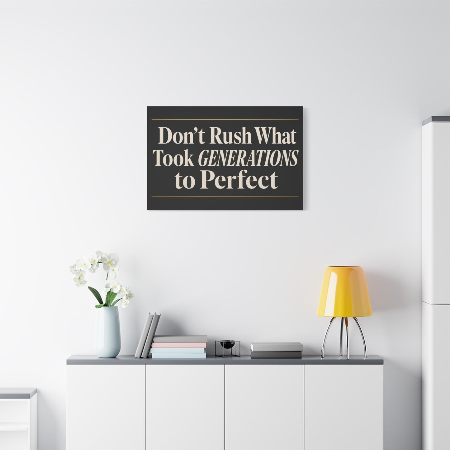 "Don't Rush What Took Generations To ideal" Typography Canvas Wall Art - Black And Gold Inspirational Quote Print - Modern Minimalist Wall Decor - Living Room Office Home Decoration - Ready to Hang