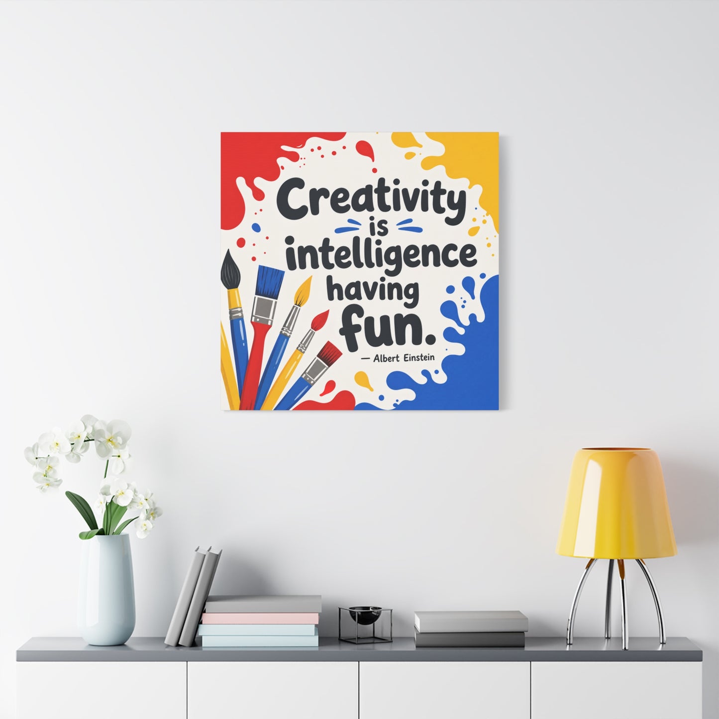 "Creativity Is Intelligence Having Fun." Albert Einstein Canvas Wall Art - Colorful Quote Print, Classroom Decor, Teacher Office Wall Hanging, Kids Playroom Home Decoration - Bedroom Home Decoration