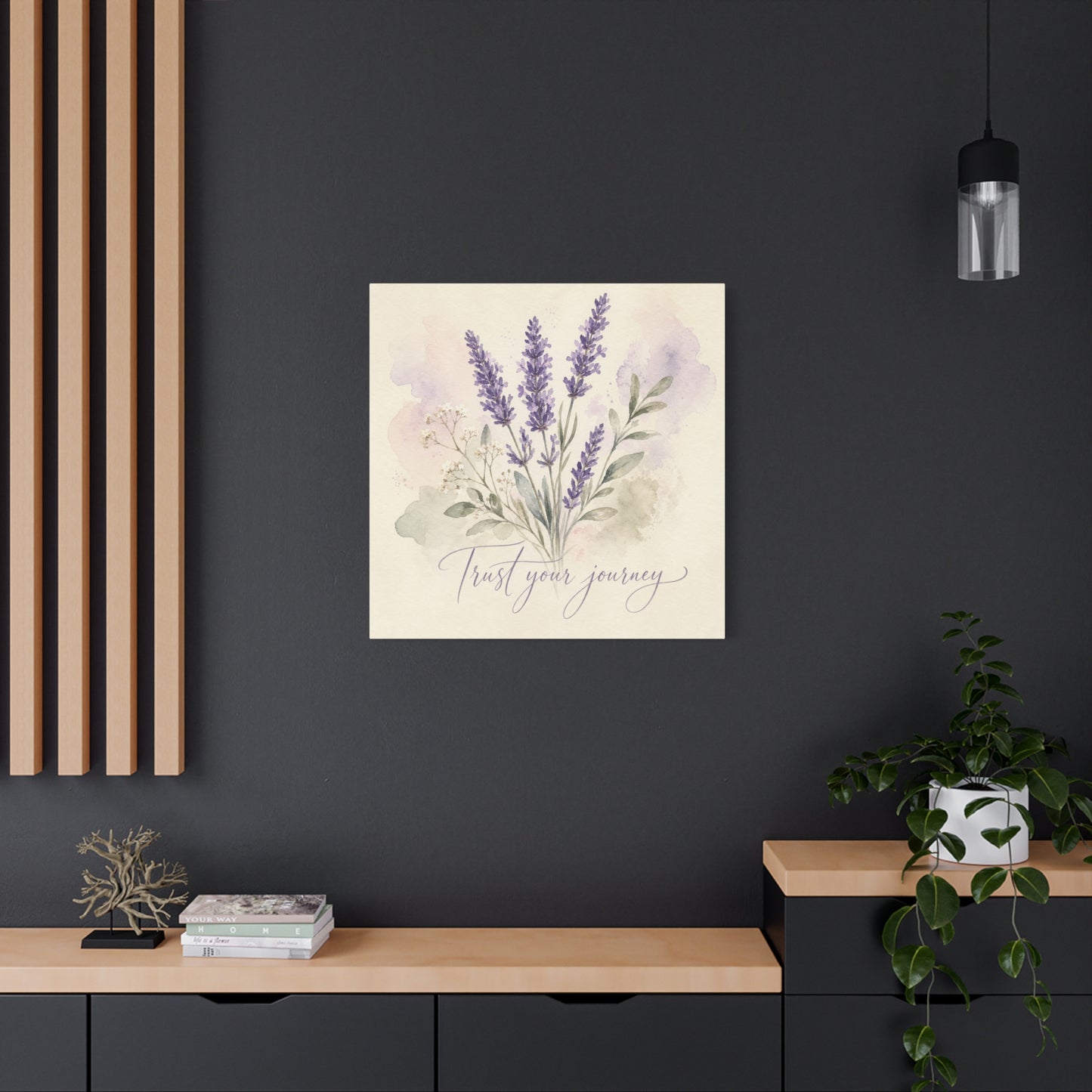 "Trust Your Journey" Lavender Canvas Wall Art - Watercolor Botanical Floral Decor - Soft Purple Sage Green Bouquet, Inspirational Bedroom Wall Decor, Farmhouse Office Home Decoration - Ready to Hang