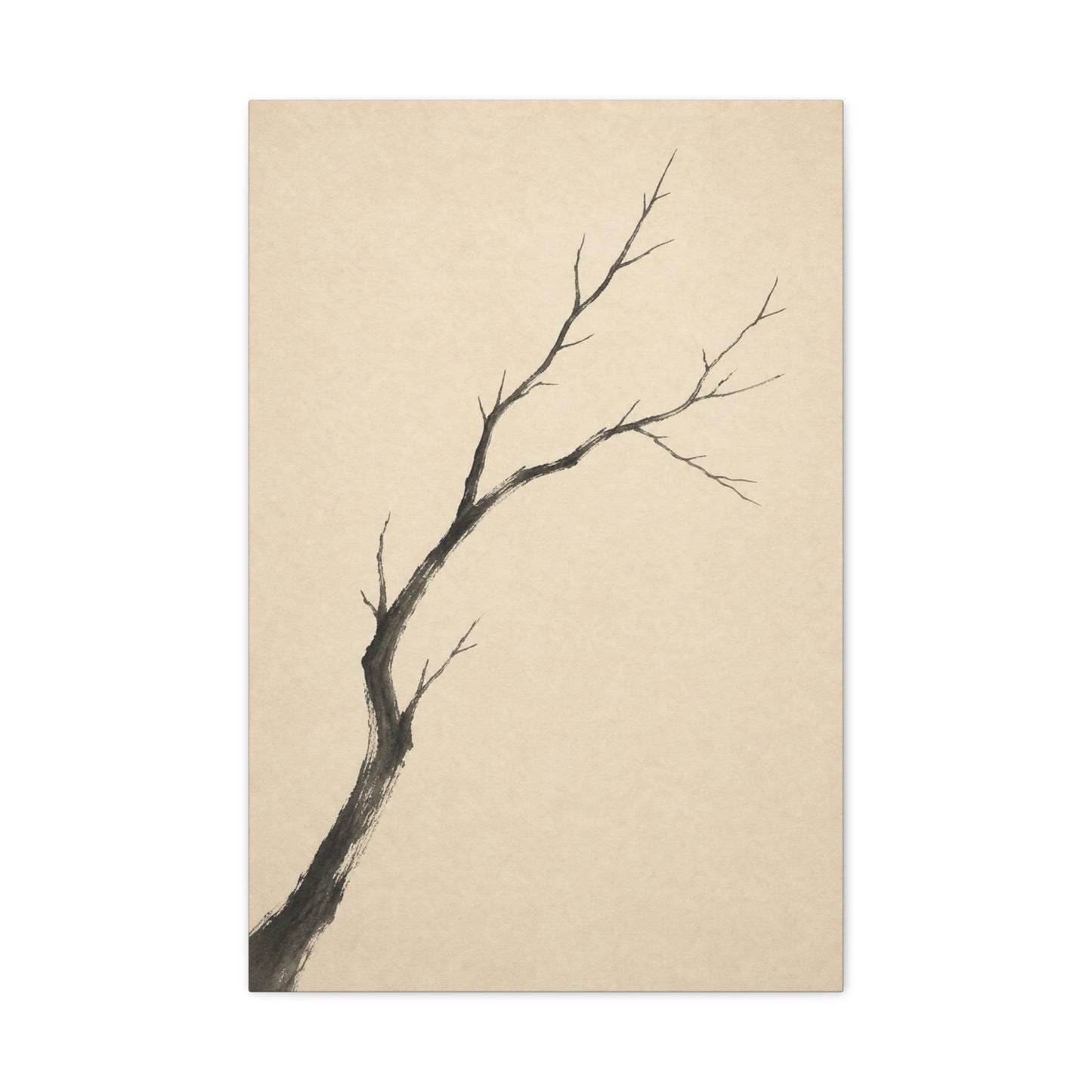 Minimalist Bare Tree Branch Canvas Wall Art - Neutral Ink Wash Botanical Print - Japanese Zen Style - Beige Black Contemporary Wall Decor For Bedroom Living Room Office Entryway - Ready to Hang