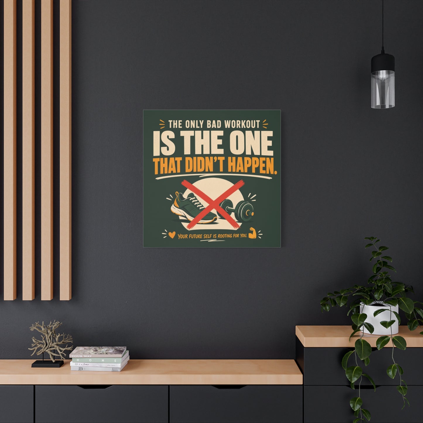"The Only Bad Workout Is The One That Didn't Happen" Canvas Wall Art - Motivational Gym Quote Print, Retro Fitness Poster Style - Ready to Hang - Gym Wall Decor - Fitness Studio Art - HP Latex Print