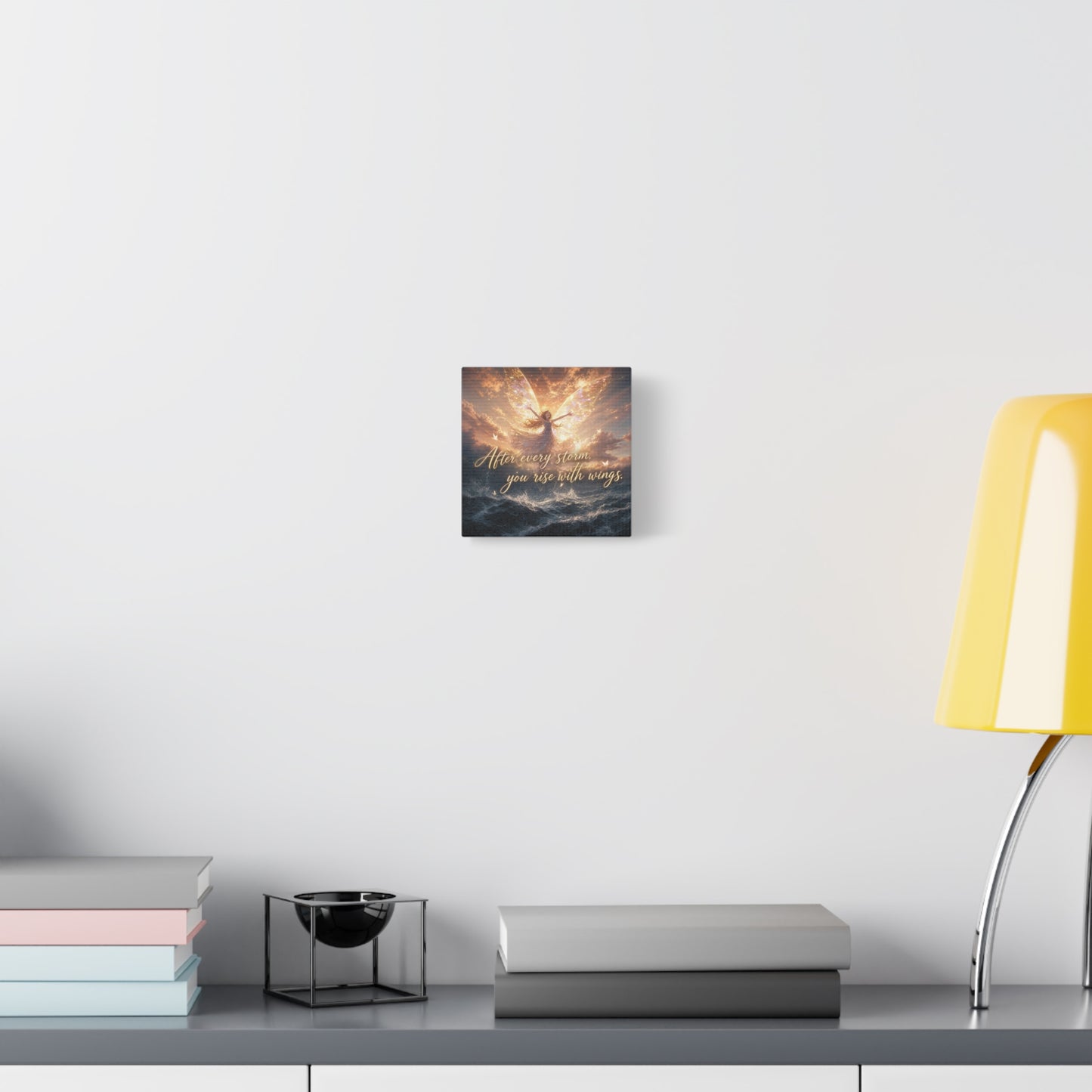 "After Every Storm, You Rise With Wings." Fairy Canvas Wall Art - Inspirational Ocean Sky Quote Print - Golden Ethereal Fantasy Decor - Bedroom Wall Hanging, Living Room Accent - Ready to Hang