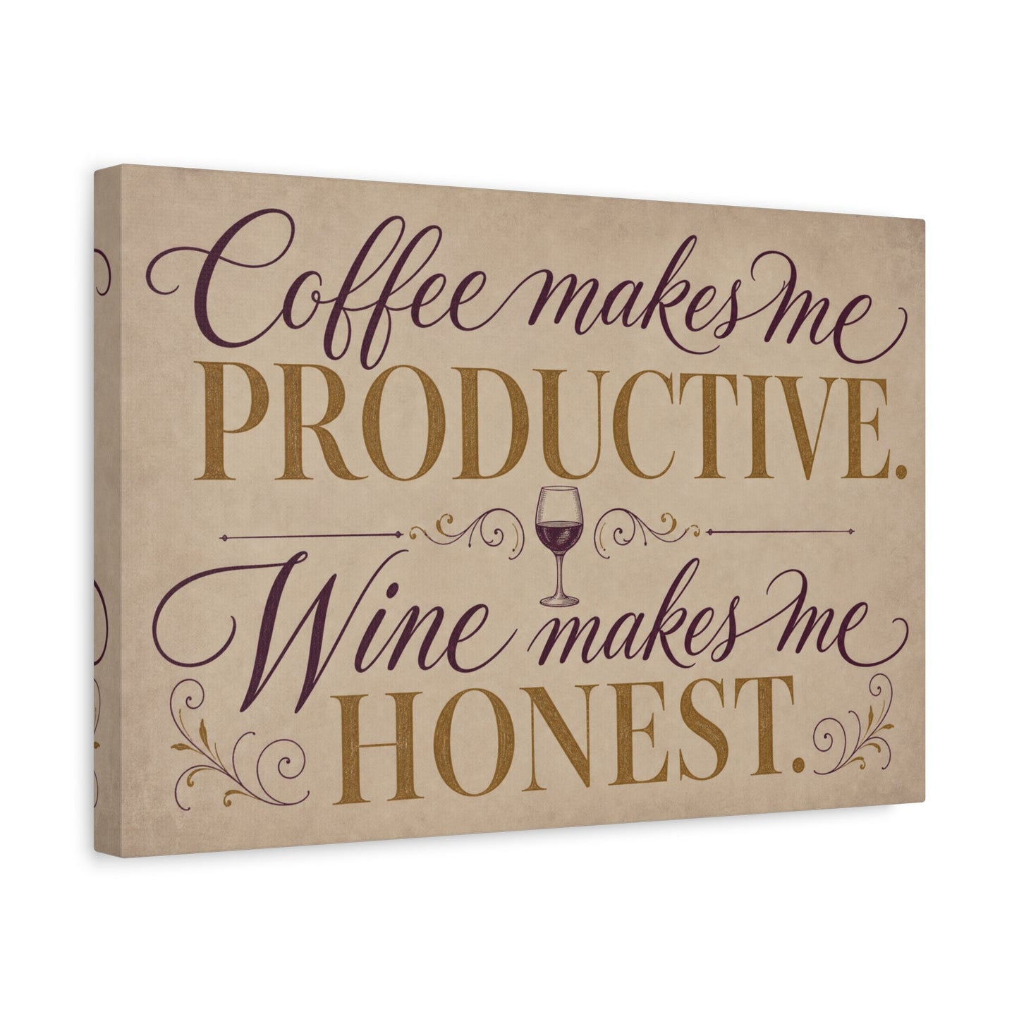 "Coffee Makes Me Productive. Wine Makes Me Honest." Canvas Wall Art - Vintage Typography Decor - Rustic Neutral Quote Print - Bar Cart Accent - Office Wall Art - Coffee Shop Decor - Espresso Bar Sign
