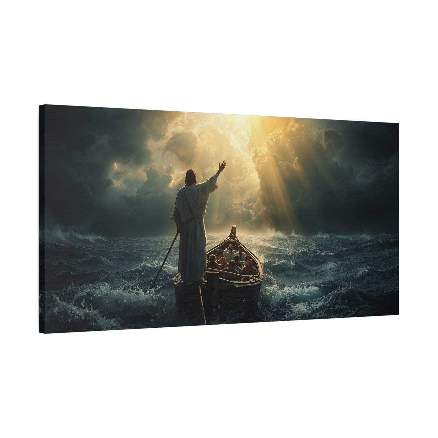 Jesus Calming The Storm Canvas Wall Art - Christian Ocean Boat Scene, Cotton Print - Dramatic Religious Seascape - Living Room Decor, Bedroom Home Decoration, Meditation Space - Living Room Wall Decor