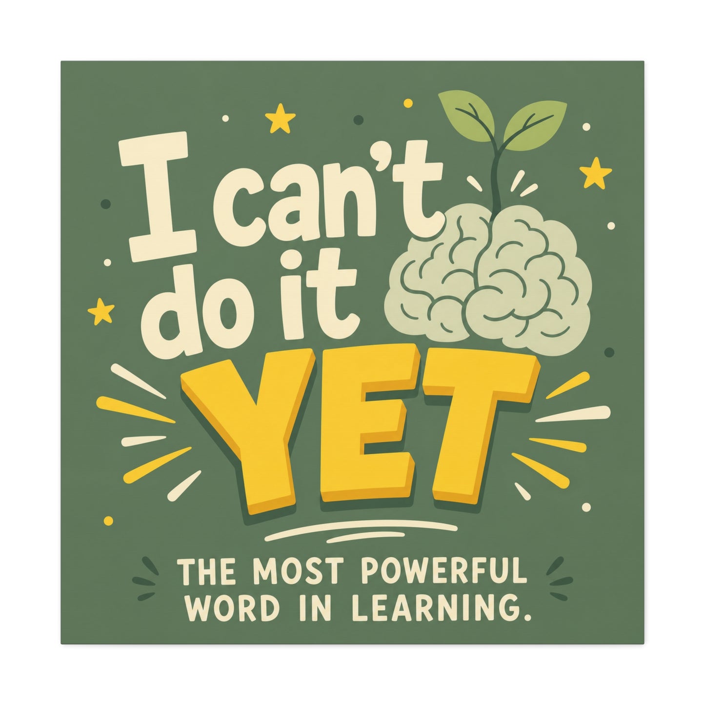 "I Can't Do It Yet" Motivational Canvas Wall Art - Growth Mindset Quote Print, Classroom Decor, Green Typography Poster, Teacher Office Wall Decor, Kids Study Room Decoration - Bedroom Home Decoration