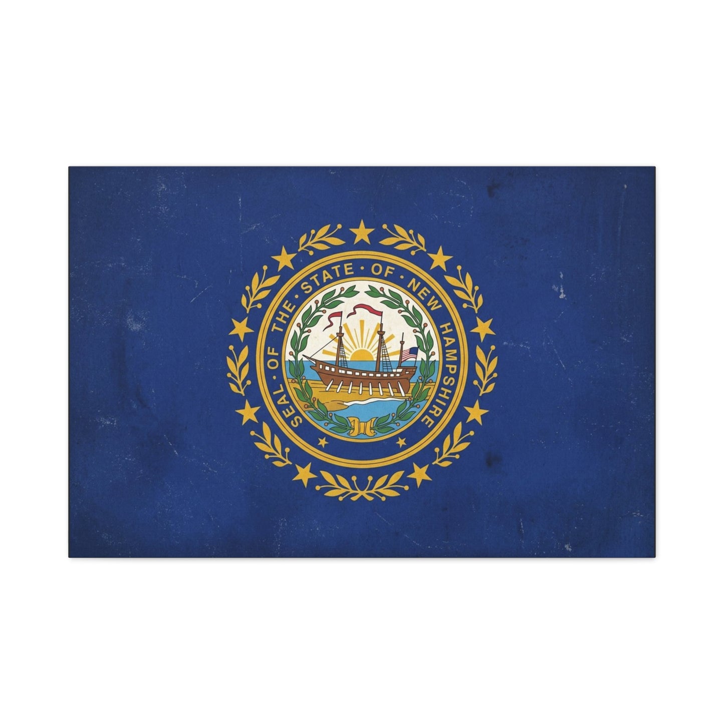 "Seal Of The State Of New Hampshire" Flag Canvas Wall Art - Vintage State Pride Decor, Blue Gold Emblem Print - Rustic Americana Style - Living Room Decoration - Office Wall Art - Ready to Hang