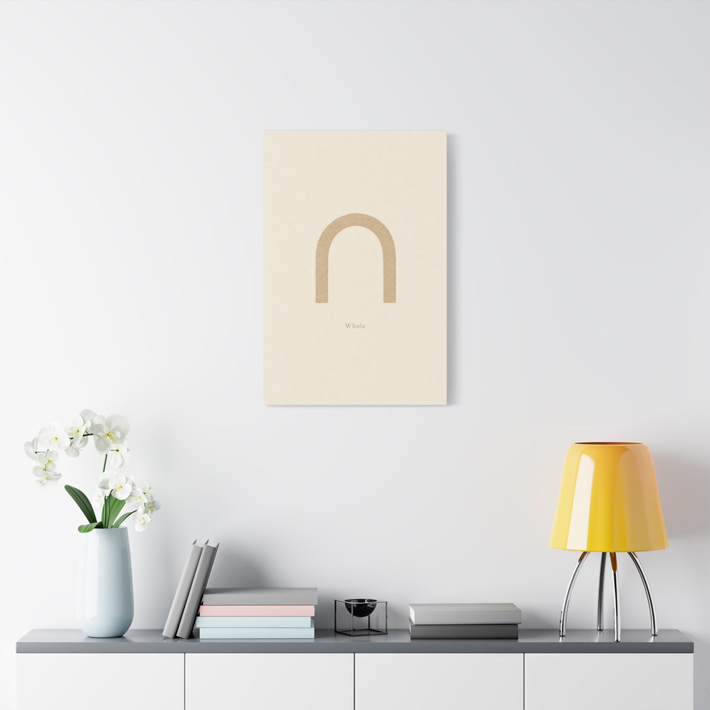 "Whole" Minimalist Arch Canvas Wall Art - Neutral Typography Print, Beige Abstract Line Design - Contemporary Calm Decor - Bedroom Living Room Home Decoration, Meditation Space Accent - Ready to Hang