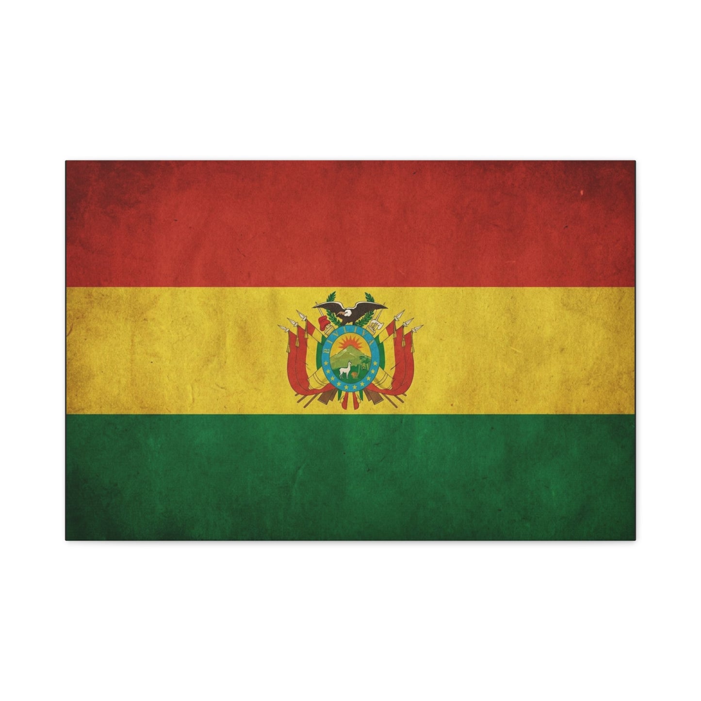 Bolivia Flag Canvas Wall Art - Vintage Bolivian Tricolor With Coat Of Arms - Distressed Patriotic Print, Cultural Decor, Living Room Wall Decor - Bedroom Home Decoration - Bedroom Home Decoration