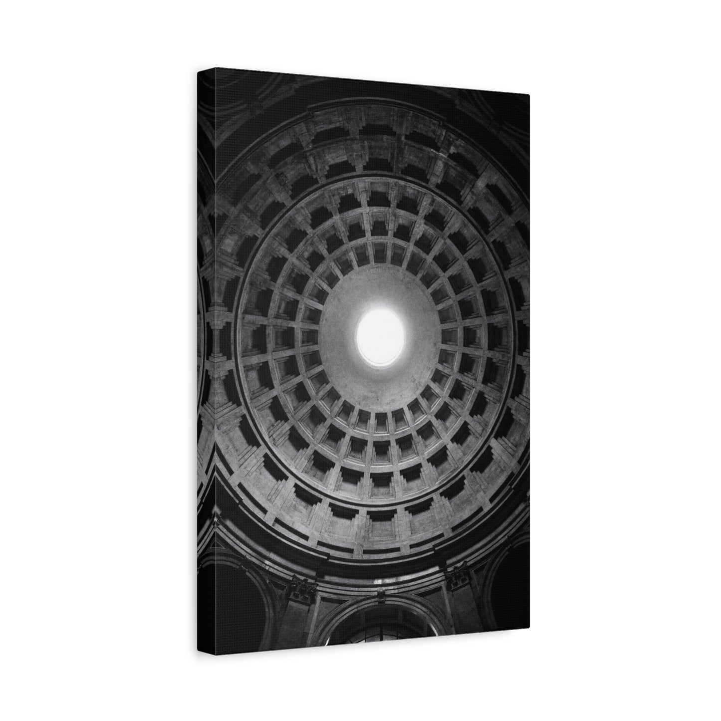 Pantheon Dome Canvas Wall Decor - Black And White Architectural Oculus Art Print - Modern Monochrome Cotton Print - Contemporary Living Room Accent, Bedroom Decoration, Office Interior