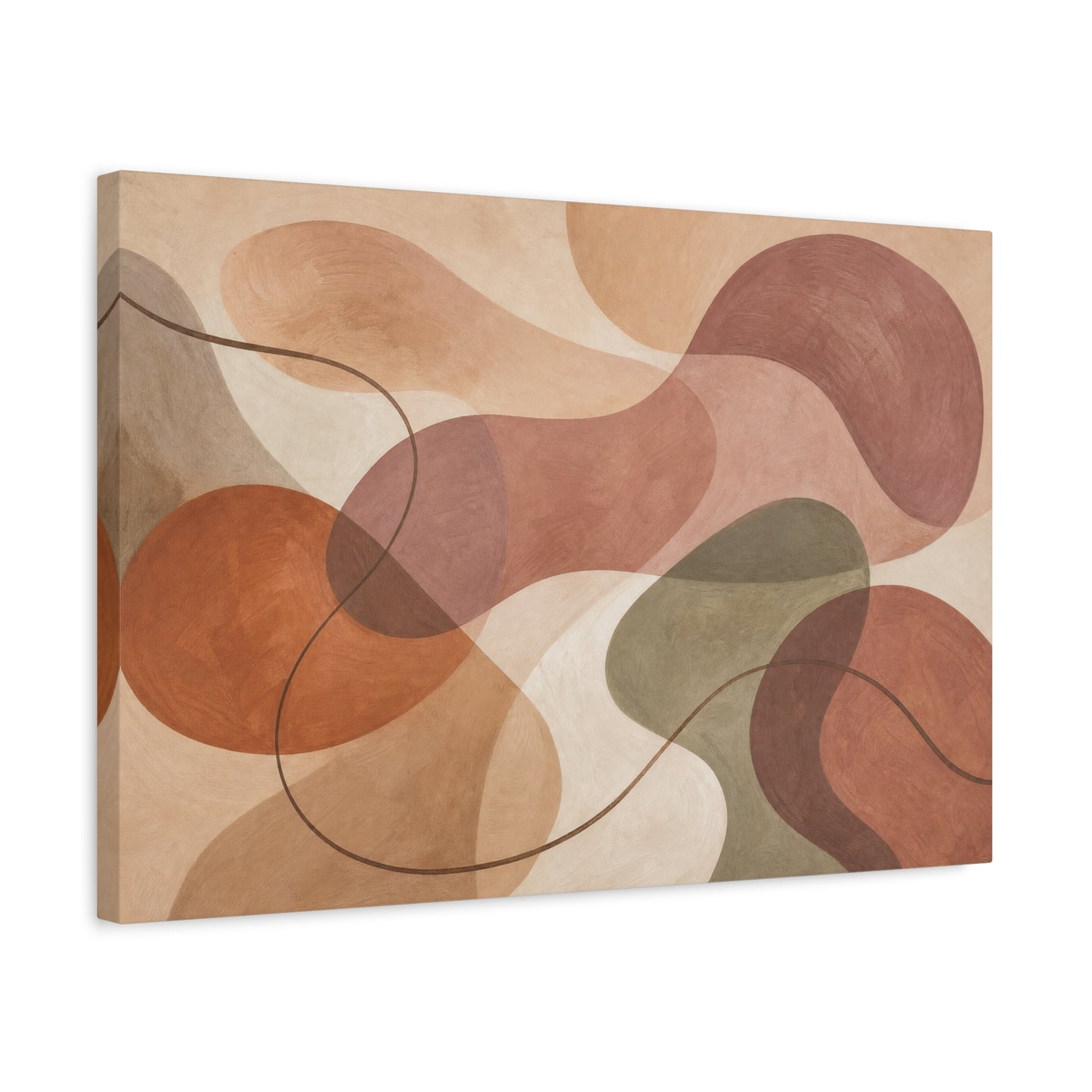 Abstract Geometric Canvas Wall Art - Earth Tone Modern Curved Shapes, Minimalist Neutral Composition - Contemporary Matte Canvas Print - Living Room Wall Decor, Bedroom Home Decoration - Ready to Hang