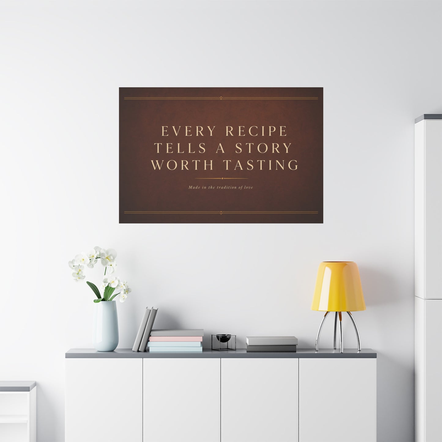 "Every Recipe Tells A Story Worth Tasting" Canvas Wall Art - Kitchen Quote Typography Decor - Brown Minimalist Farmhouse Style - Dining Room Home Decoration - Living Room Wall Decor - Ready to Hang