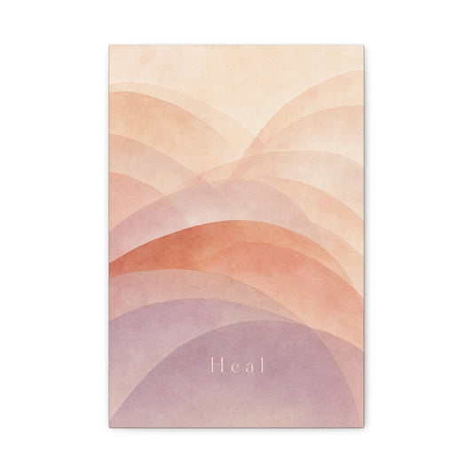 "Heal" Abstract Canvas Wall Art - Blush Peach Lavender Arches, Minimalist Typography Print - Contemporary Boho Decor, Bedroom Wall Hanging, Living Room Decoration, Meditation Space Accent