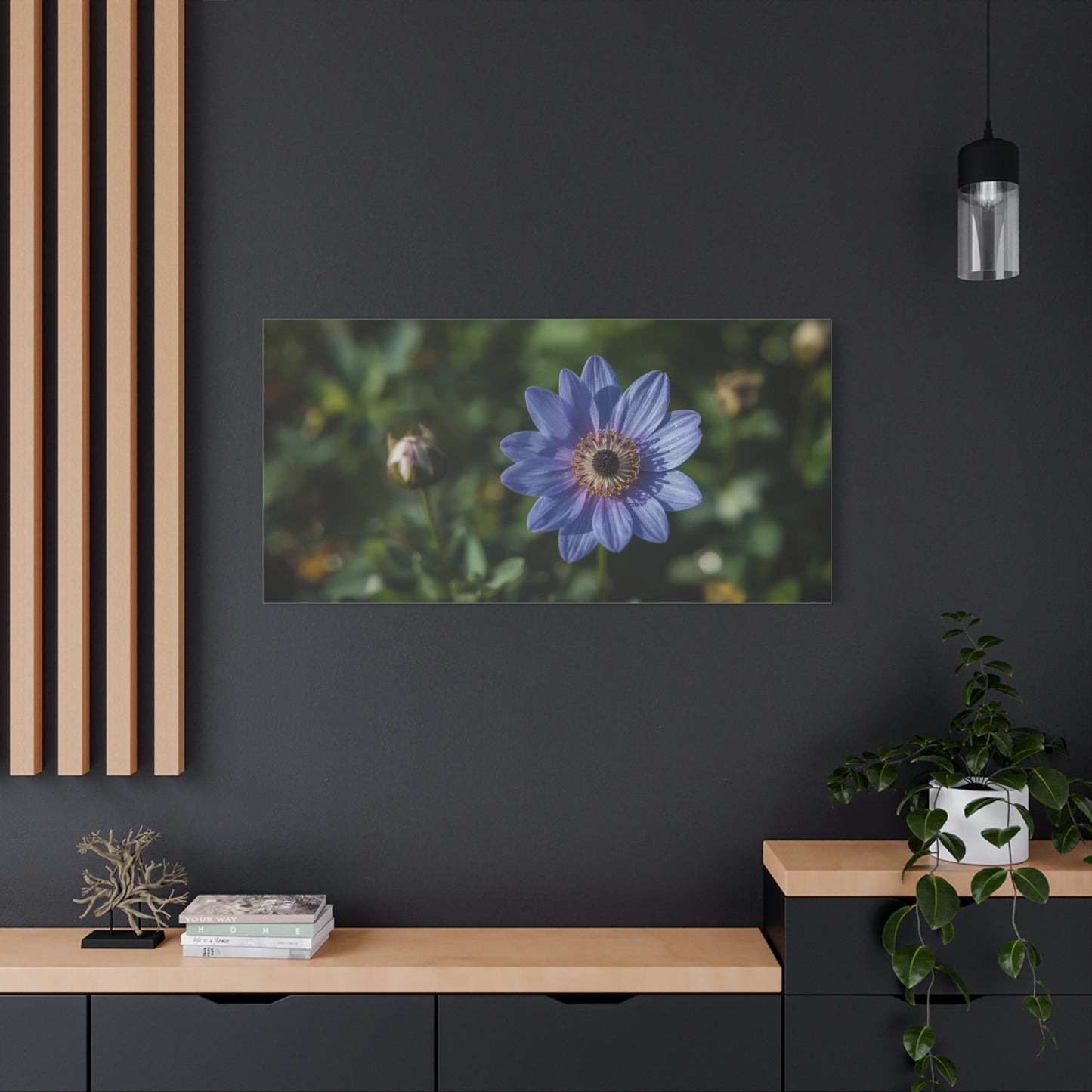 Blue Daisy Flower Canvas Wall Art - Botanical Floral Art Print, Soft Matte Garden Close Up - Contemporary Nature Style - Bedroom Wall Decor, Living Room Home Accent - Bedroom Home Decoration
