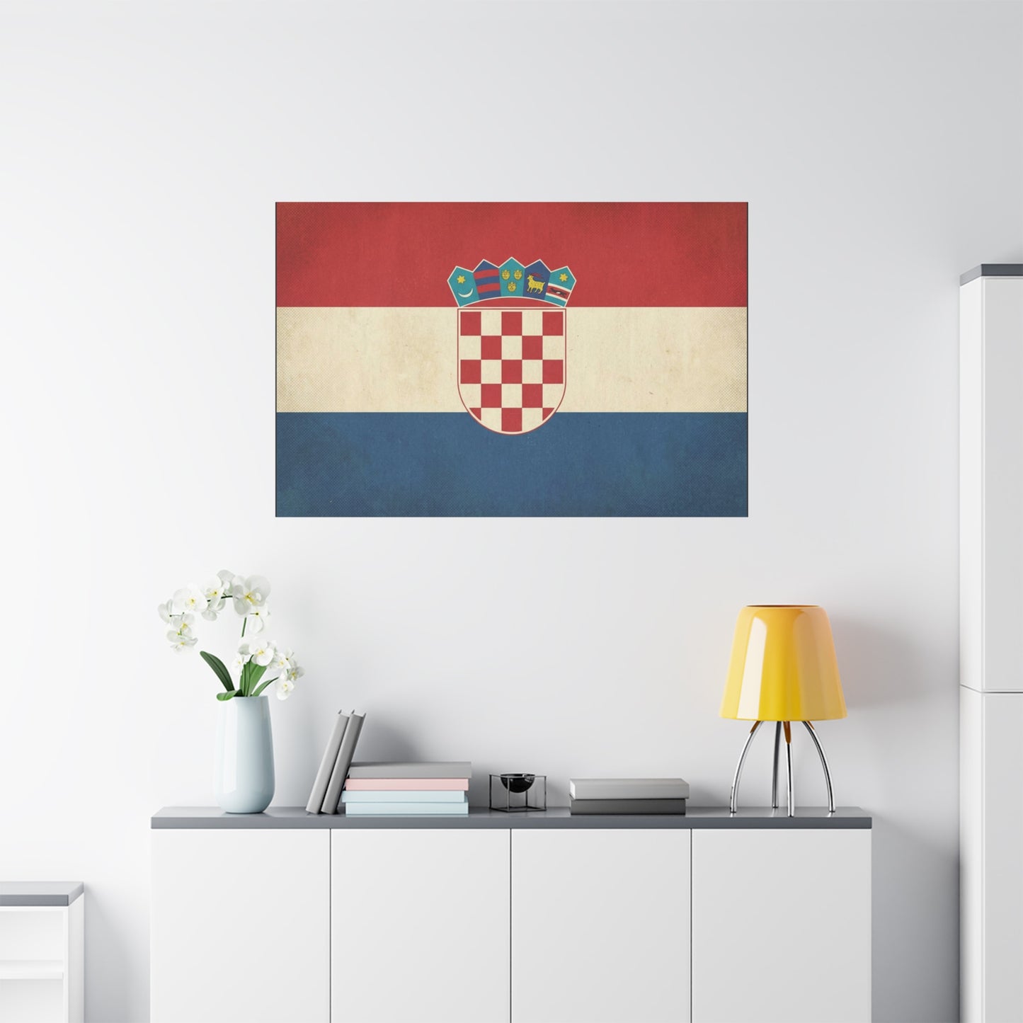 Croatian Flag Canvas Wall Art - Vintage Croatia Coat Of Arms Print, Patriotic Red White Blue Decor - Traditional Style - Living Room Decoration - Living Room Wall Decor - Bedroom Home Decoration