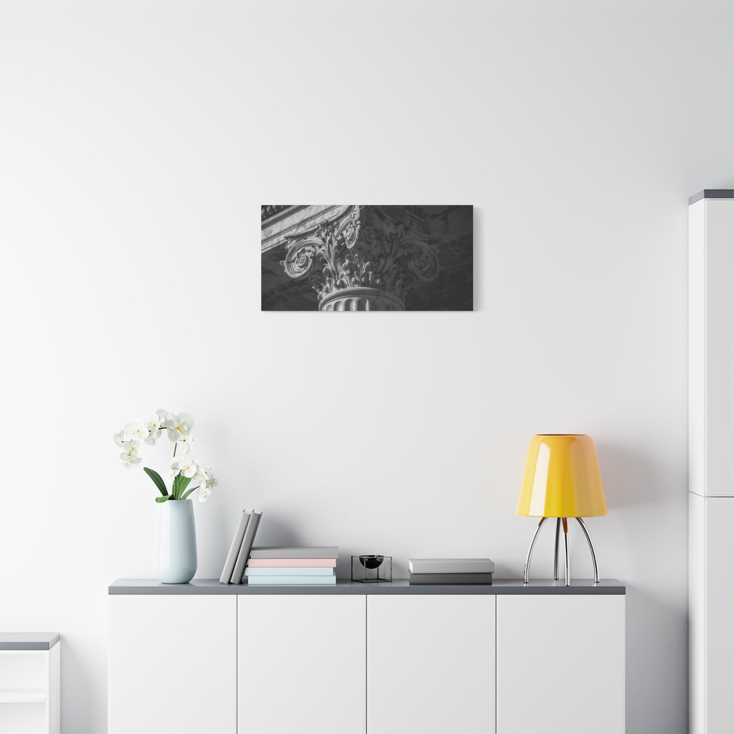 Corinthian Column Canvas Wall Art - Black And White Architectural Capital Art Print - Classical Stone Detail, Matte Finish Canvas - Living Room Wall Decor, Office Art - Bedroom Home Decoration