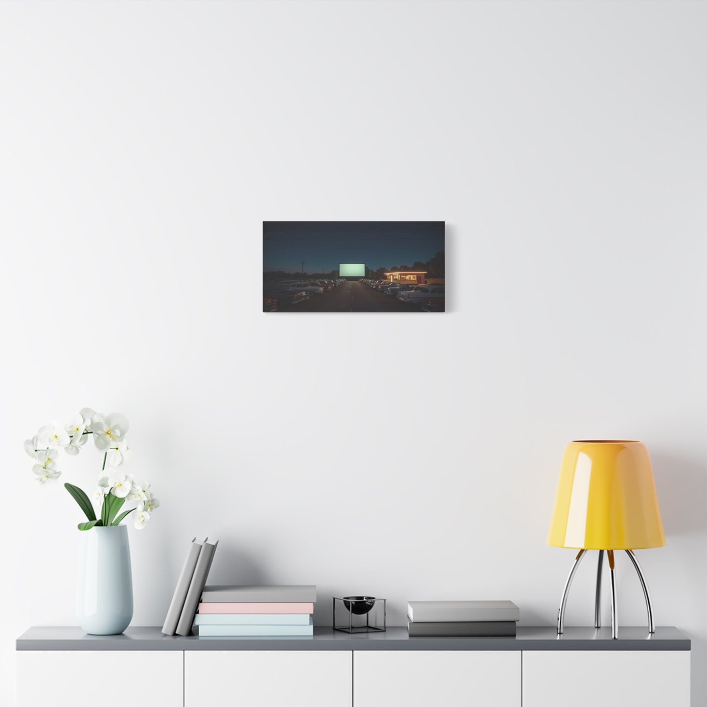 Vintage Drive-In Theater Canvas Wall Art - Starry Night Cinema Parking Lot, Retro Americana Art Print - Moody Contemporary Style - Living Room Wall Decor, Office Art - Bedroom Home Decoration