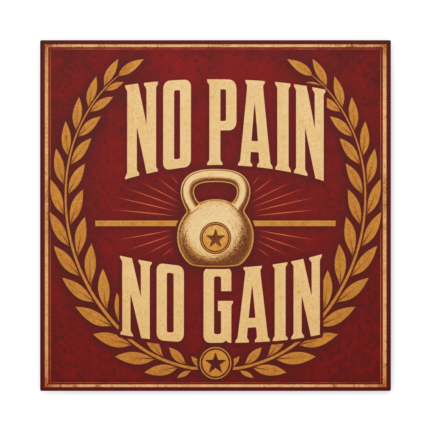 "No Pain No Gain" Kettlebell Canvas Wall Art - Vintage Gym Quote Decor, Rustic Typography Print, Motivational Fitness Poster Style - Room Decoration - Ready to Hang - Gym Wall Decor - HP Latex Print
