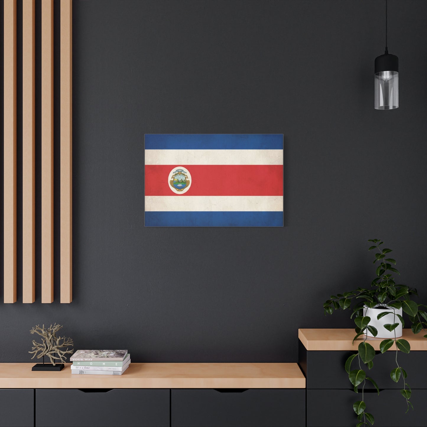 Costa Rica Flag Canvas Wall Art - Vintage National Banner With Coat Of Arms - Patriotic Red White Blue Print - Cultural Heritage Decor For Living Room, Office, Dorm Wall Display - Ready to Hang