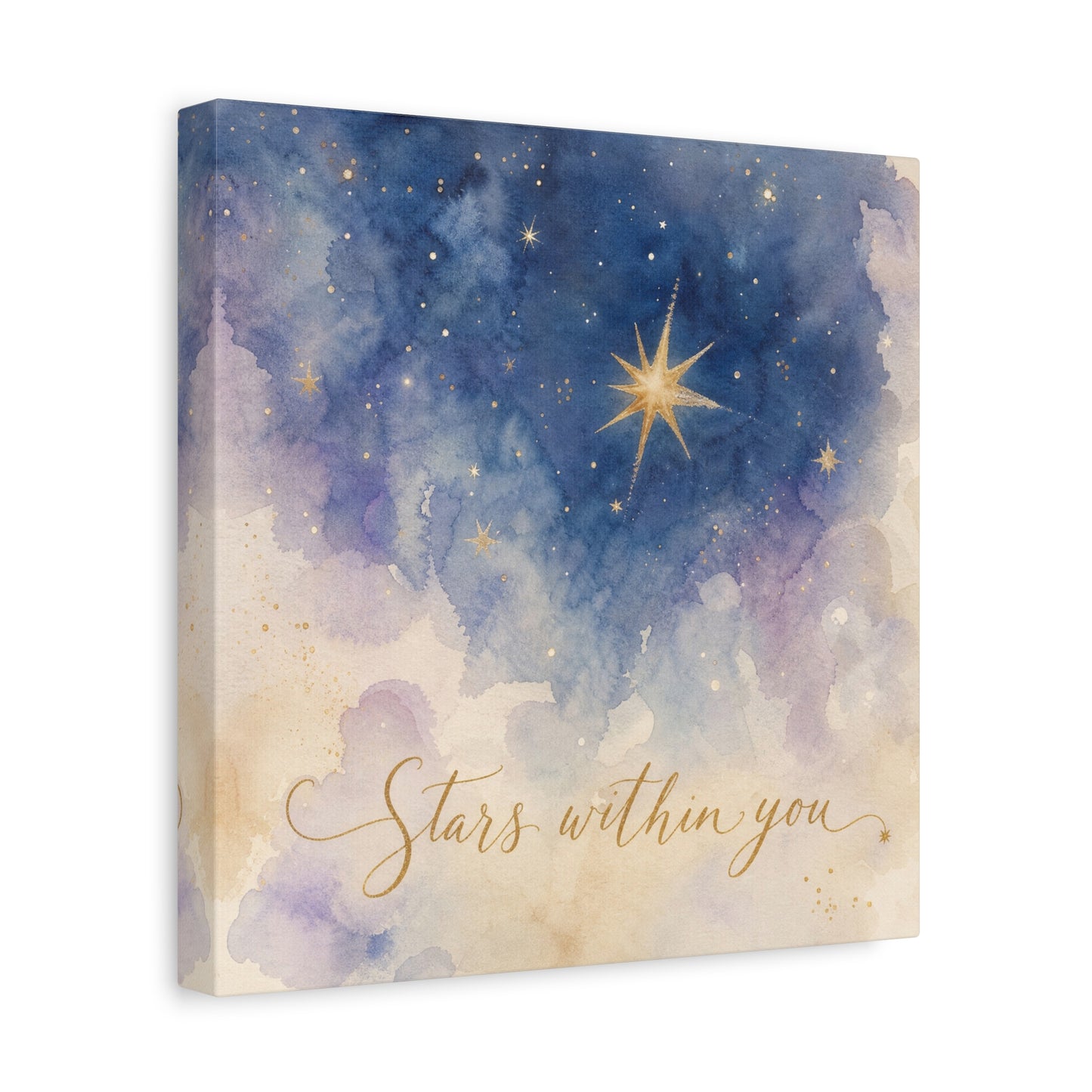 "Stars Within You" Celestial Canvas Wall Art - Watercolor Night Sky Quote Print - Gold Star Galaxy Decor - Inspirational Bedroom Wall Decor, Nursery Home Decoration, Bohemian Office Art
