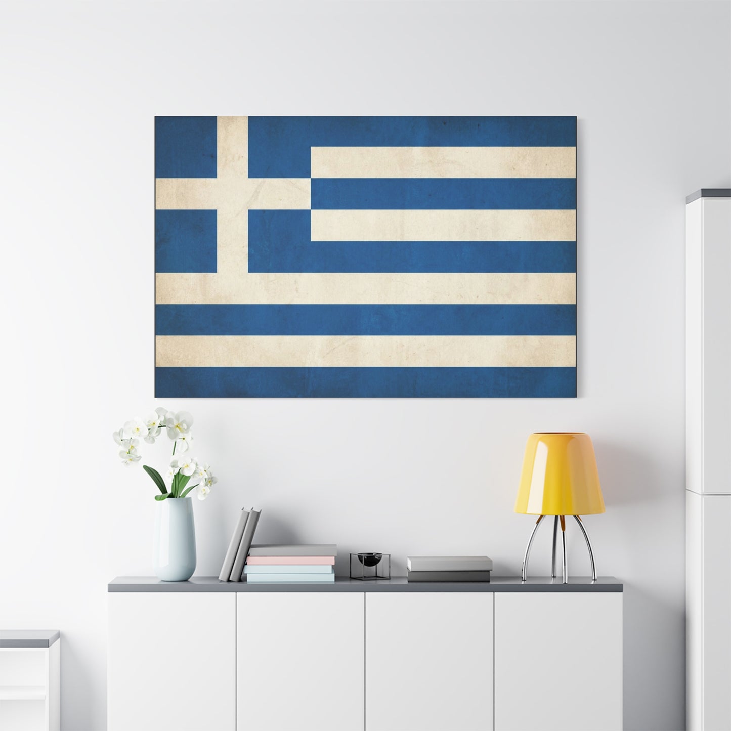 Greek Flag Canvas Wall Art - Vintage Greece National Banner Print, Blue And White Hellenic Stripe Design - Rustic Patriotic Decor - Living Room Wall Decor - Bedroom Home Decoration - Ready to Hang