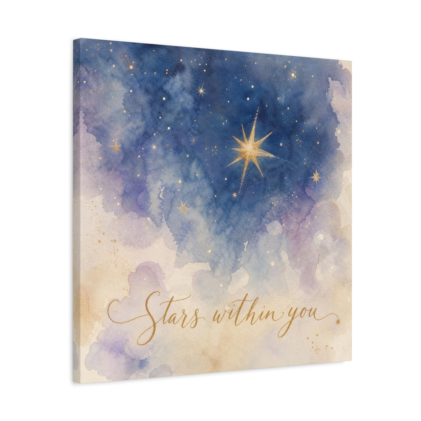 "Stars Within You" Celestial Canvas Wall Art - Watercolor Night Sky Quote Print - Gold Star Galaxy Decor - Inspirational Bedroom Wall Decor, Nursery Home Decoration, Bohemian Office Art