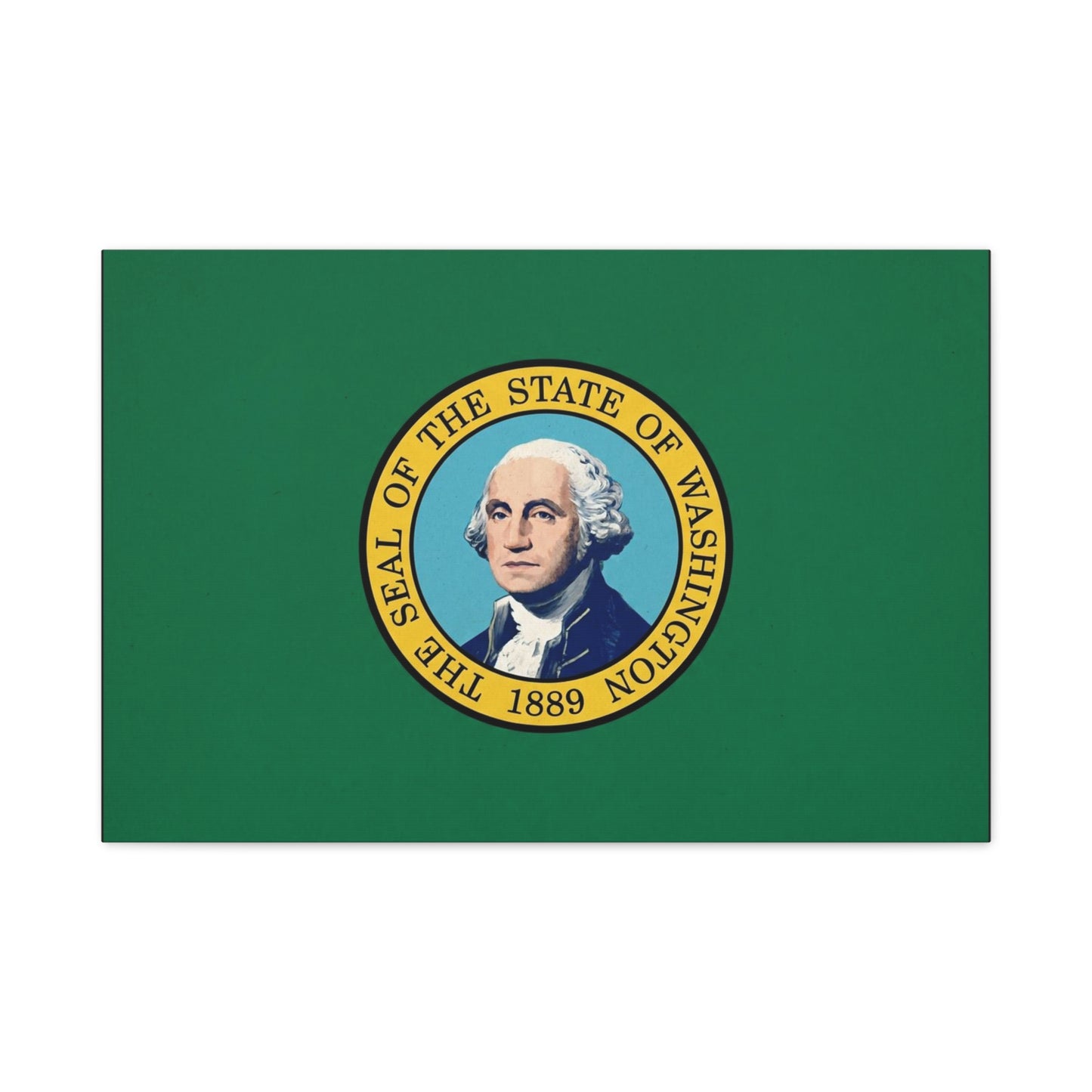 "THE SEAL OF THE STATE OF WASHINGTON 1889" Flag Canvas Wall Art - George Washington State Pride Decor - Green Gold Historic Print - Living Room Home Decoration, Office Wall Accent - Ready to Hang