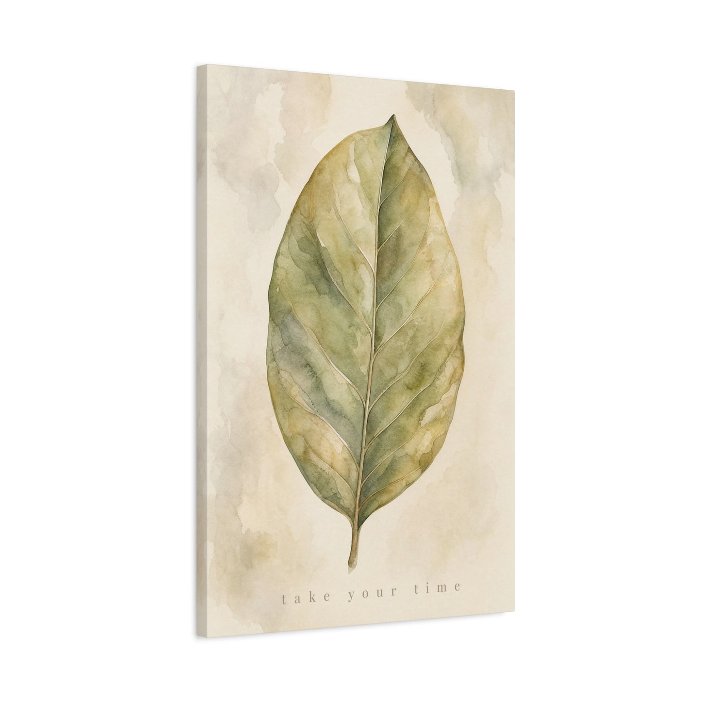 "Take Your Time" Botanical Leaf Canvas Wall Art - Watercolor Sage Green Nature Print - Minimalist Contemporary Decor - Bedroom Living Room Wall Decor - Calming Home Decoration - Modern Farmhouse Style