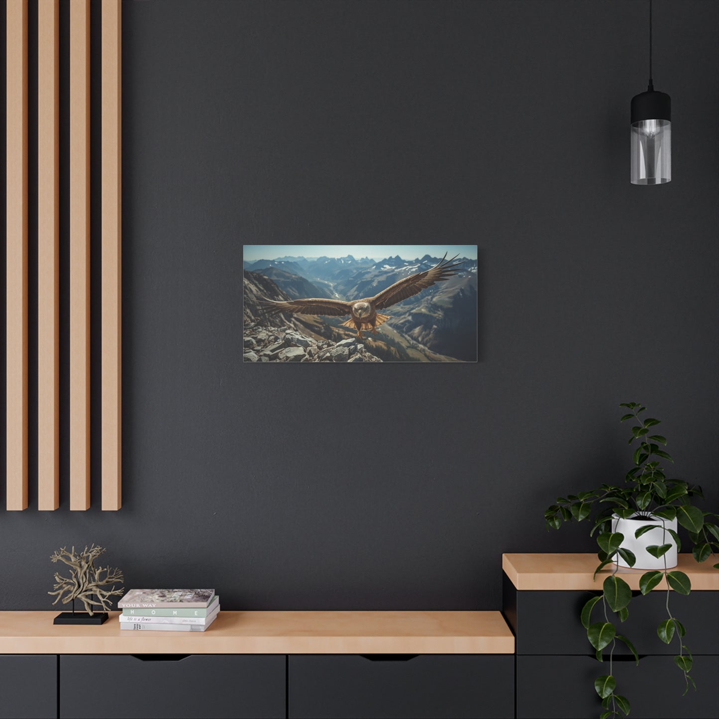 Golden Eagle Canvas Wall Art - Mountain Wildlife Landscape, Alpine Valley Bird Print - Matte Cotton Art Print, Rustic Contemporary Style - Living Room Wall Decor, Office Accent - Ready to Hang