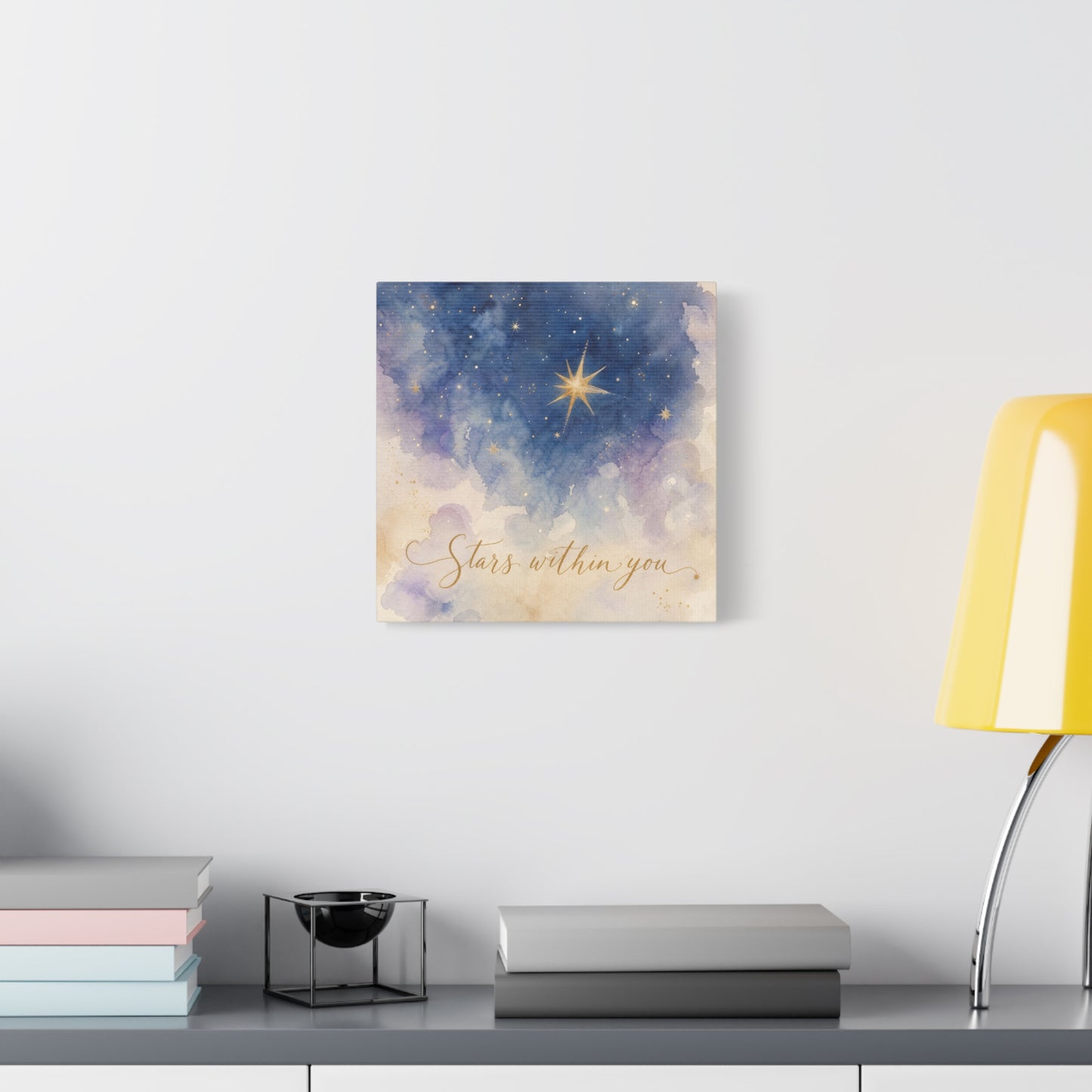 "Stars Within You" Celestial Canvas Wall Art - Watercolor Night Sky Quote Print - Gold Star Galaxy Decor - Inspirational Bedroom Wall Decor, Nursery Home Decoration, Bohemian Office Art