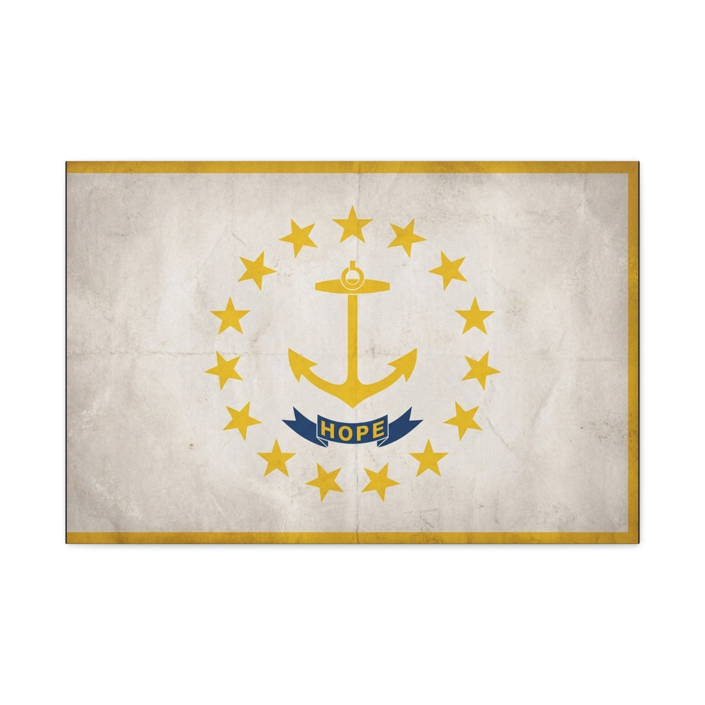 "HOPE" Rhode Island Flag Canvas Wall Art - Anchor And Stars State Print, Vintage Nautical Decor - Minimalist Gold Blue Design - Living Room Wall Decor - Bedroom Home Decoration - Cozy Reading Nook Art