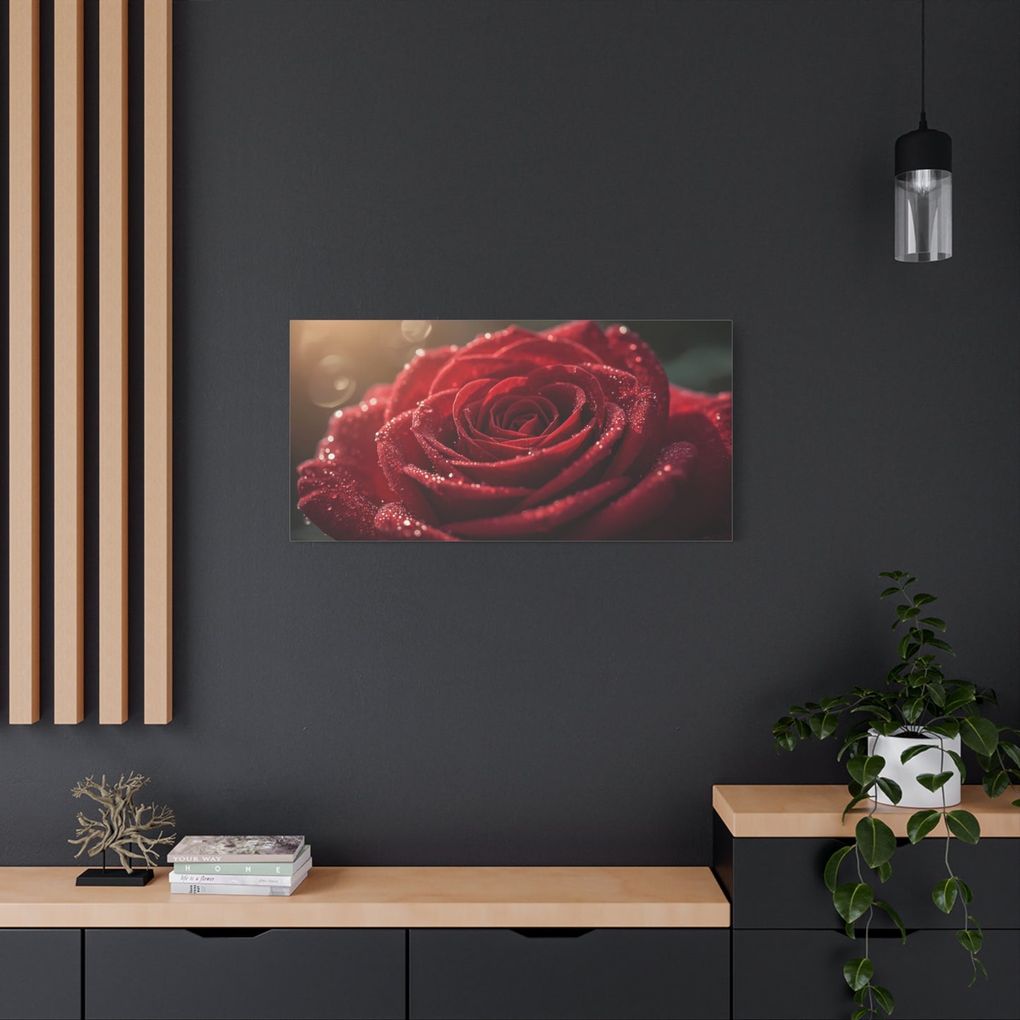 Red Rose Canvas Wall Art - Dew Kissed Floral Macro Art Print, Romantic Botanical Home Decor, Matte Finish Canvas, Bedroom Wall Accent, Living Room Decoration - Bedroom Home Decoration