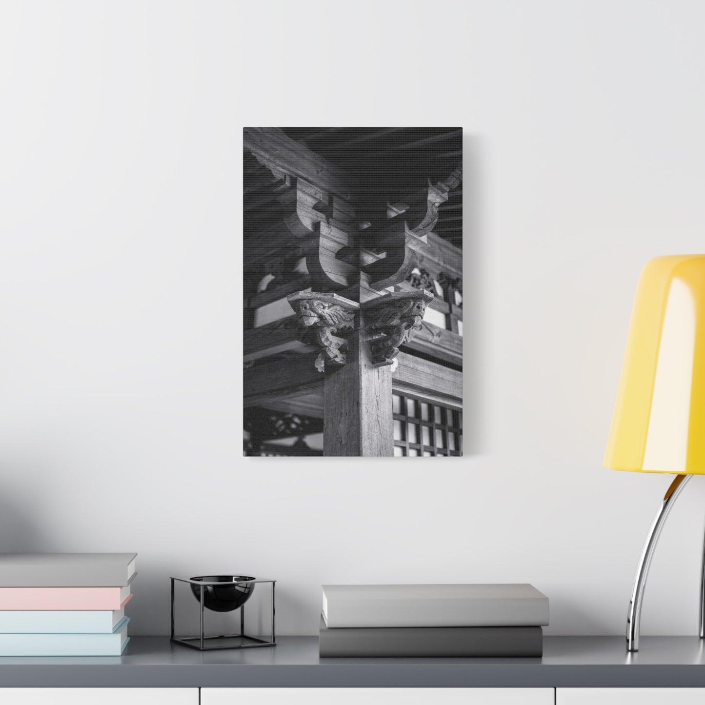Japanese Temple Architecture Canvas Wall Art - Black And White Wooden Carved Bracket Art Print - Traditional Zen Style - Living Room Wall Decor, Bedroom Home Decoration - Bedroom Home Decoration