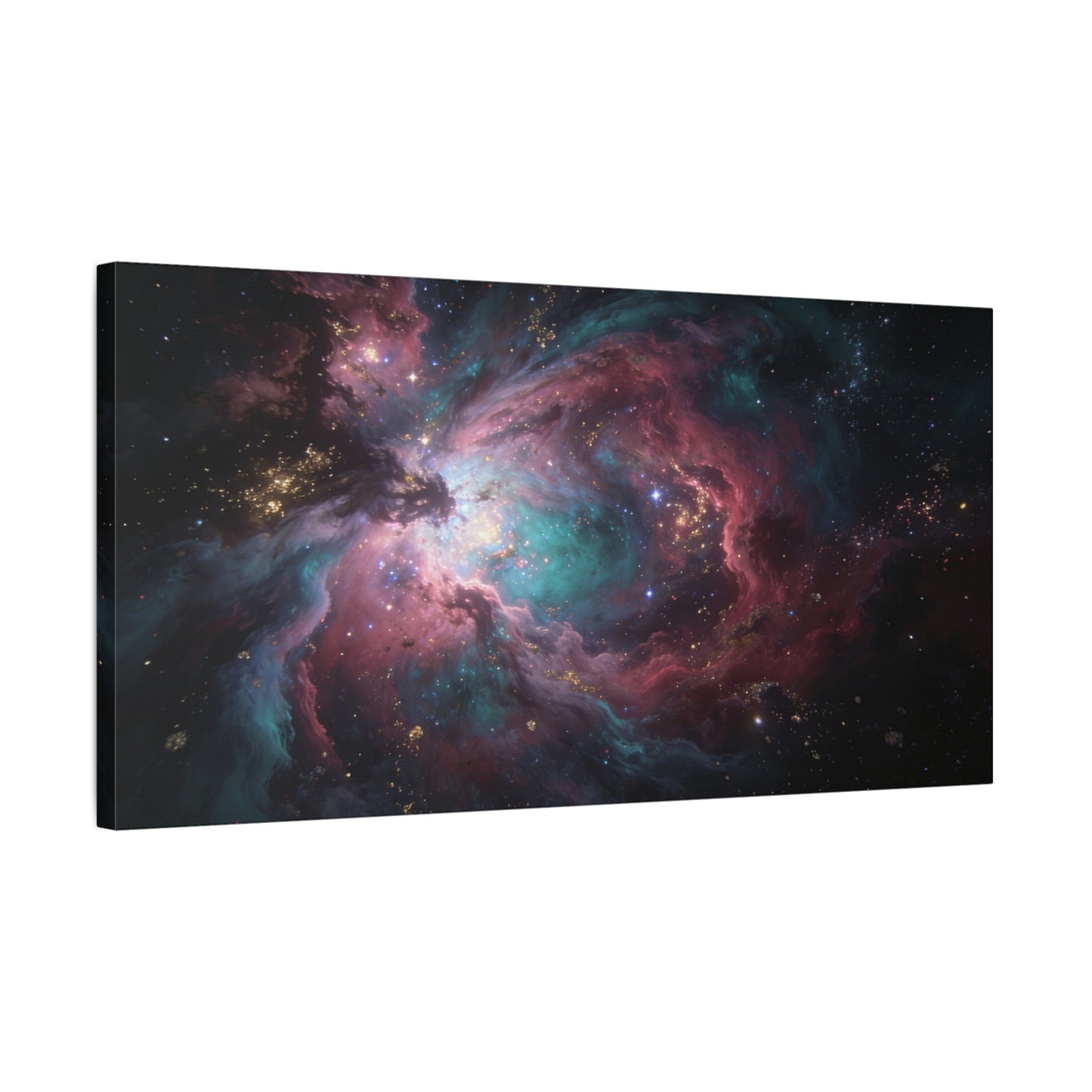 Cosmic Nebula Canvas Wall Art - Abstract Galaxy Space Cloud Canvas Print - Teal Pink Gold Celestial Swirl - Contemporary Panoramic Wall Decor - Living Room Bedroom Office Accent - Ready to Hang