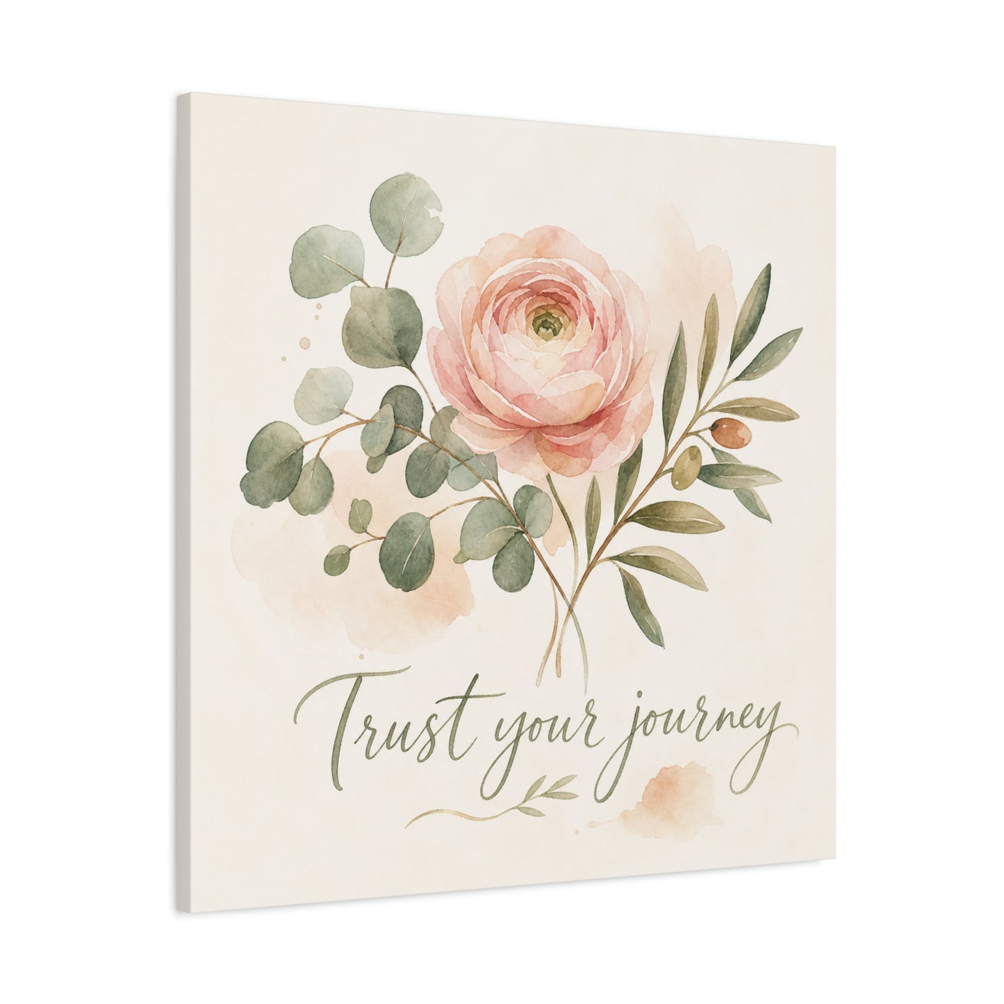 "Trust Your Journey" Floral Canvas Wall Art - Blush Rose, Eucalyptus Botanical Watercolor - Inspirational Home Decor - Bedroom Wall Hanging, Modern Farmhouse Style, Office Accent - Ready to Hang