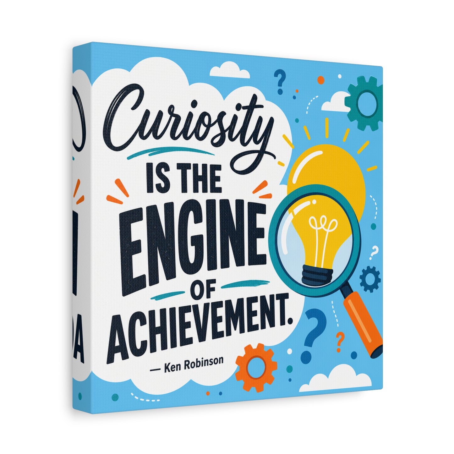 "Curiosity Is The Engine Of Achievement." Quote Canvas Wall Art - Classroom Inspirational Decor, Light Bulb Learning Poster, Teacher Office Wall Hanging, Kids Study Room Decoration - Ready to Hang