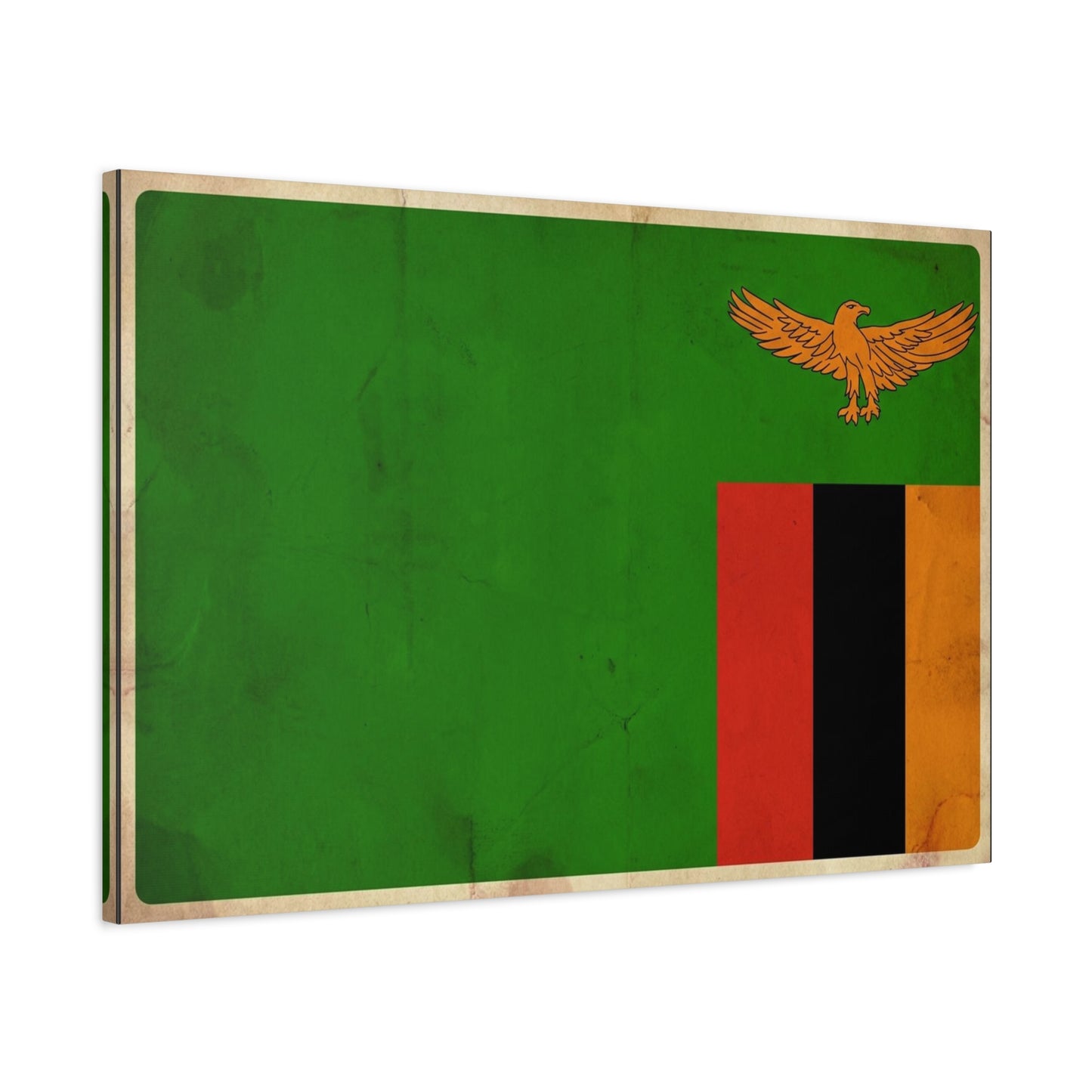Zambia Flag Canvas Wall Art - Green Field, Orange Eagle, Red Black Gold Stripes - Vintage Patriotic Print - Living Room Wall Decor, Office Art - Bedroom Home Decoration - Bedroom Home Decoration