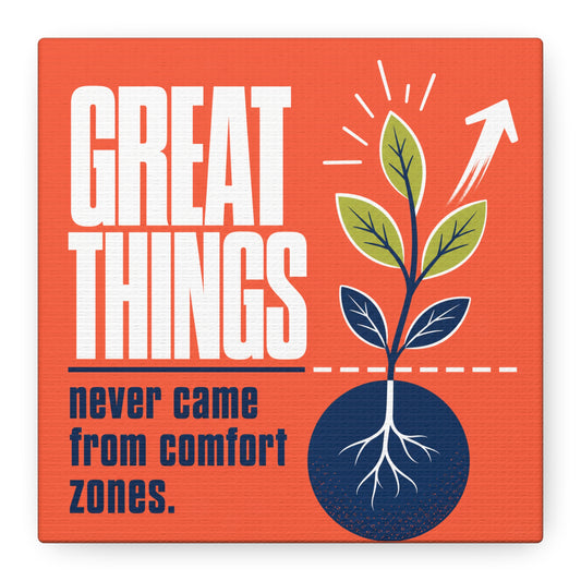 "Great Things Never Came From Comfort Zones" Typography Canvas Wall Art - Motivational Quote Print, Modern Orange Blue Office Decor, Bedroom Home Decoration - Office Wall Art - Bedroom Home Decoration