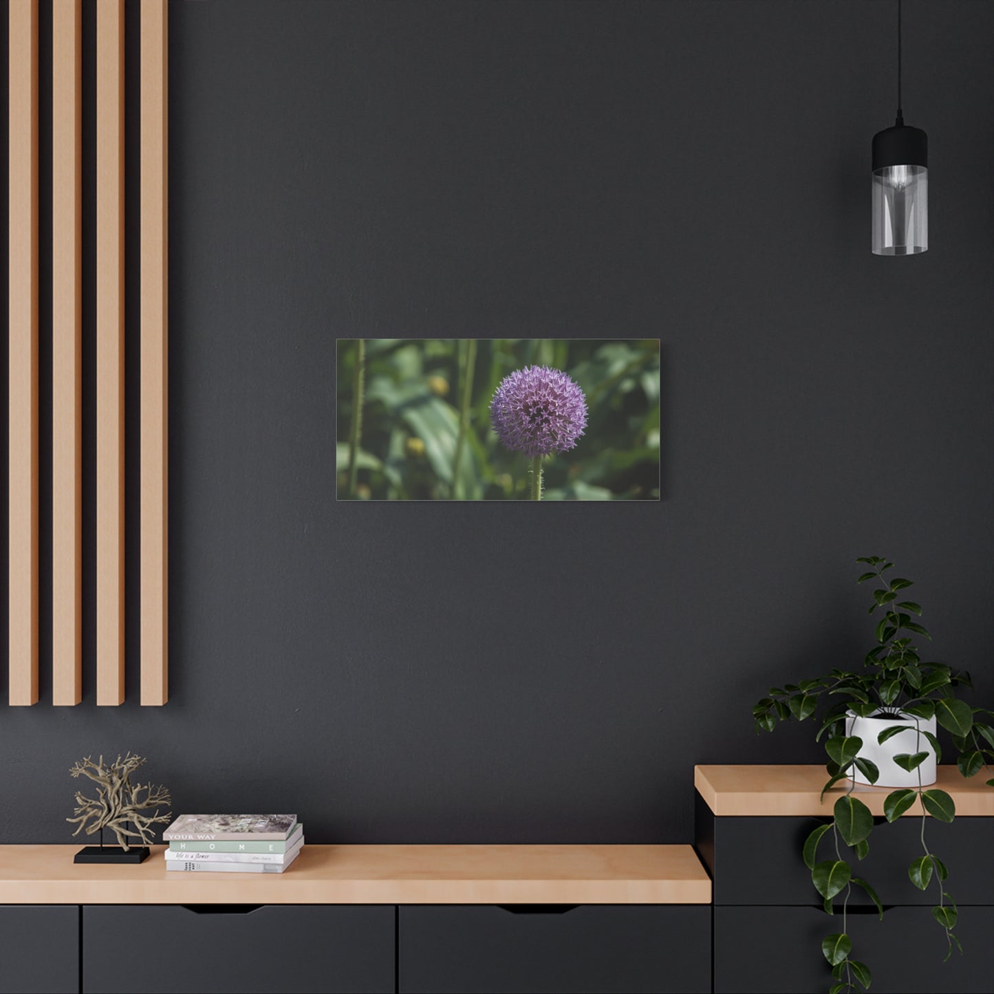 Purple Allium Flower Canvas Wall Art - Botanical Art Print, Soft Focus Garden Bloom - Matte Cotton Art Print - Contemporary Floral Style - Bedroom Wall Decor, Spa Wall Accent - Ready to Hang