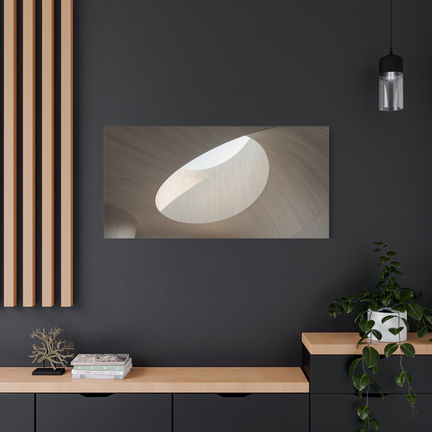 Minimalist Skylight Architecture Canvas Wall Art - Curved Ceiling Oculus Art Print - Neutral Matte Canvas Print - Contemporary Living Room Wall Decor, Bedroom Home Decoration - Modern Farmhouse Style