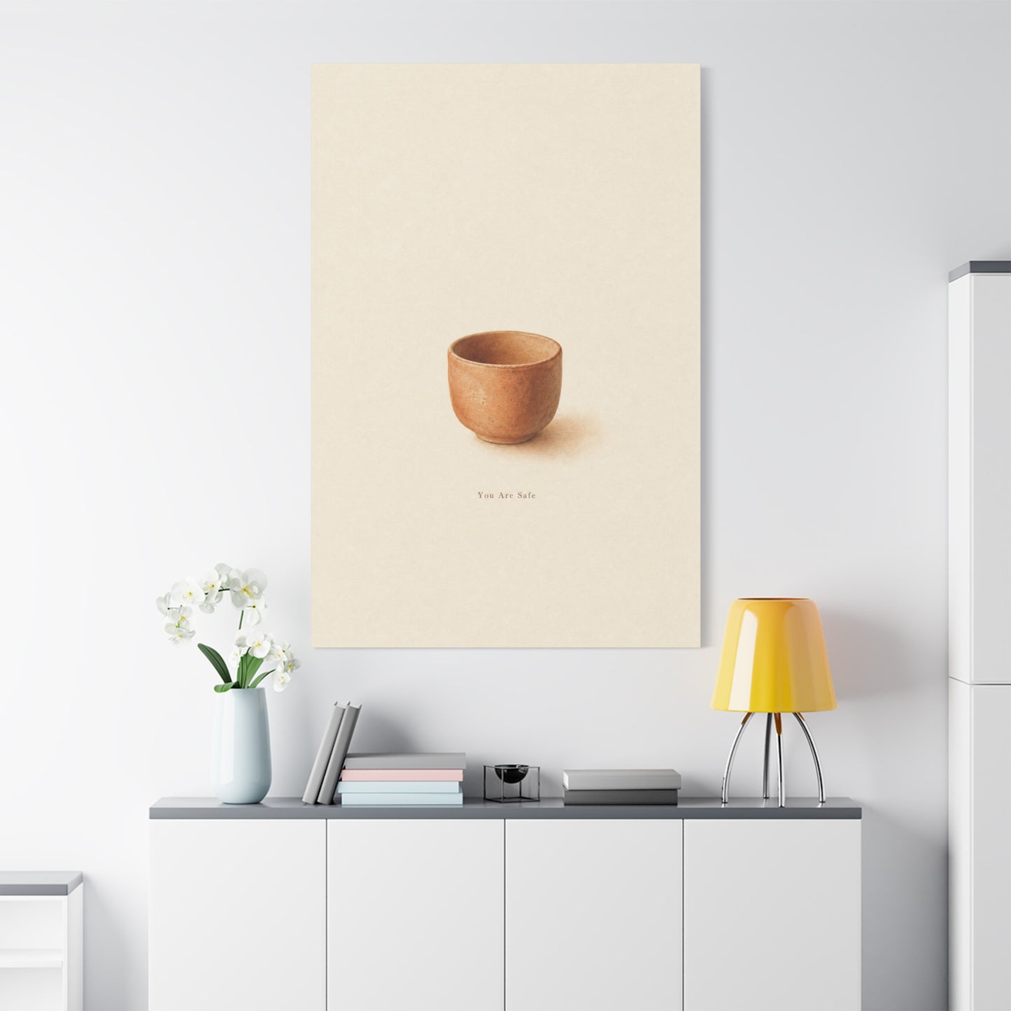 "You Are Safe" Minimalist Pottery Canvas Wall Art - Neutral Still Life Print, Contemporary Beige Brown Decor - Bedroom Meditation Space Accent - Office Wall Art - Bedroom Home Decoration