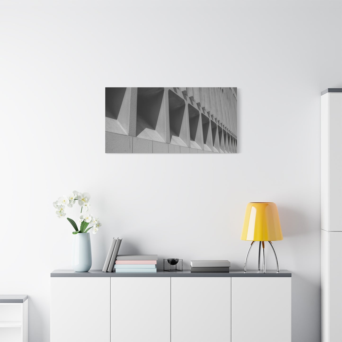 Black And White Modern Architecture Canvas Wall Art - Geometric Building Facade Art Print, Minimalist Urban Concrete Lines - Contemporary Office Wall Art, Living Room Decor - Bedroom Home Decoration