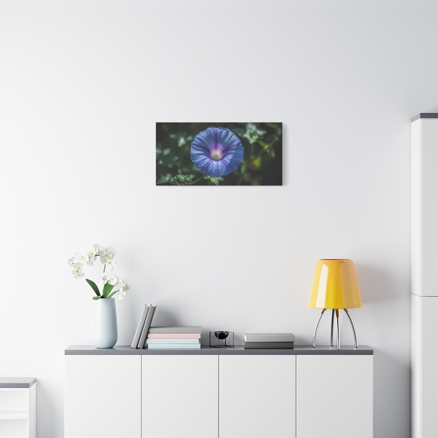 Blue Morning Glory Canvas Wall Art - Floral Botanical Art Print, Purple Bloom Wall Decor - Matte Cotton Art Print, Contemporary Nature Style - Bedroom Decoration, Living Room Accent - Ready to Hang