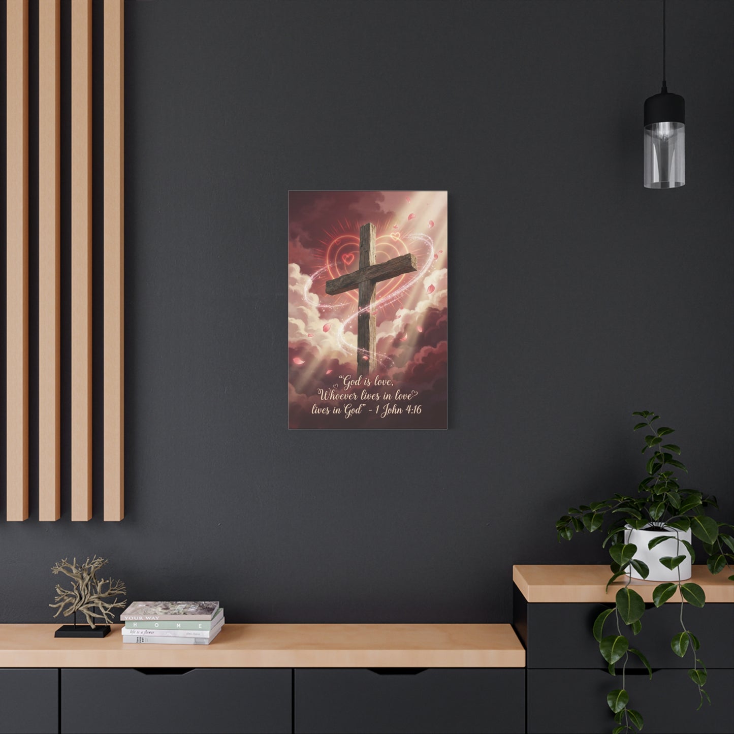 "God Is Love, Whoever Lives In Love Lives In God" Cross Canvas Wall Art - 1 John 4:16 Scripture Print, Romantic Christian Decor, Traditional Bedroom Wall Decor - Bedroom Home Decoration