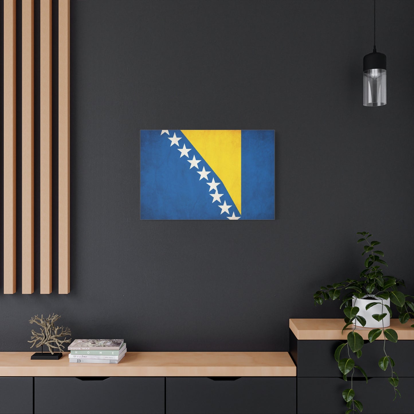 Bosnia And Herzegovina Flag Canvas Wall Art - Blue Yellow White Star Banner Print - Vintage Patriotic Decor - Living Room Wall Decor, Bedroom Home Decoration, Dorm Accent - Bedroom Home Decoration